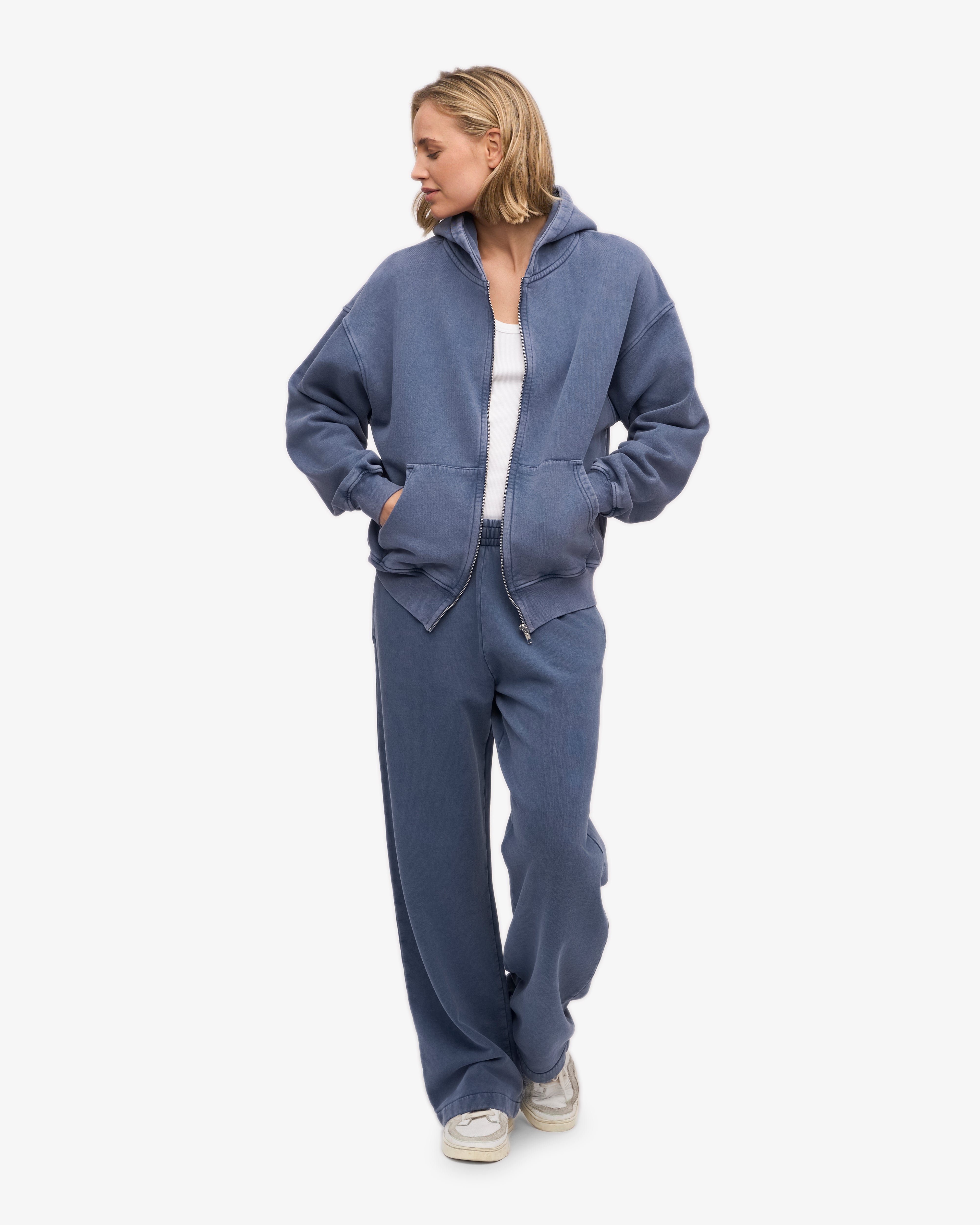 Organic Straight Leg Sweatpants for Women - Soft Comfortable Lounge Pants in Neptune Blue - Perfect for Yoga, Running & Casual Wear