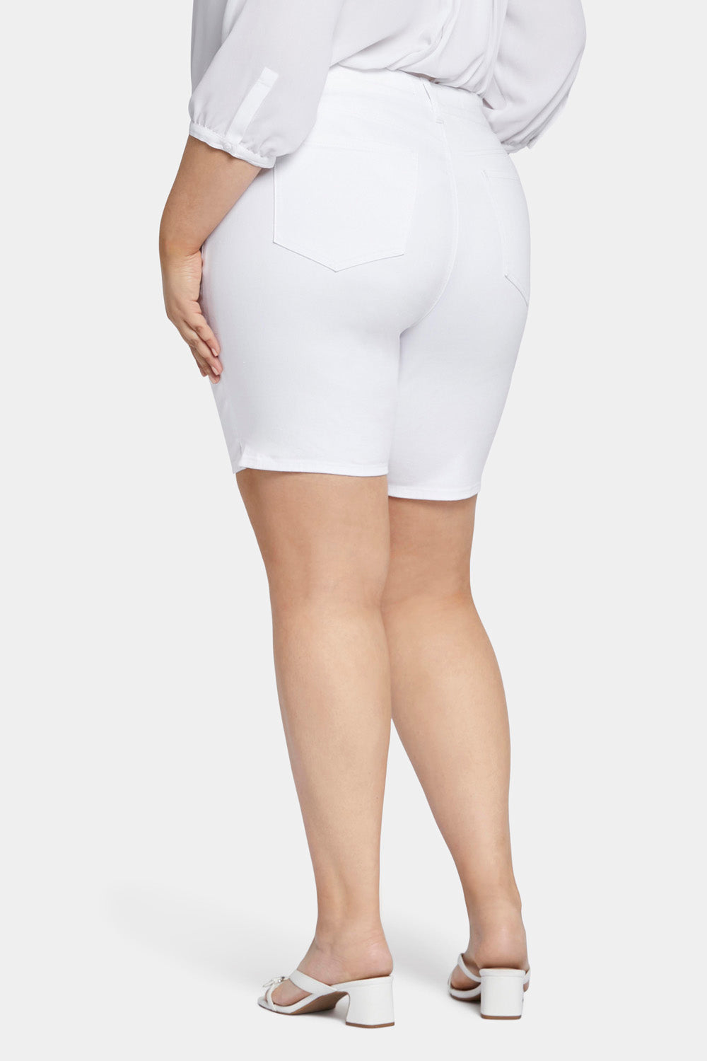Ella Plus Size Denim Shorts for Women - High Waisted Stretch Comfort Fit in Optic White | Casual Summer Outfits & Beachwear
