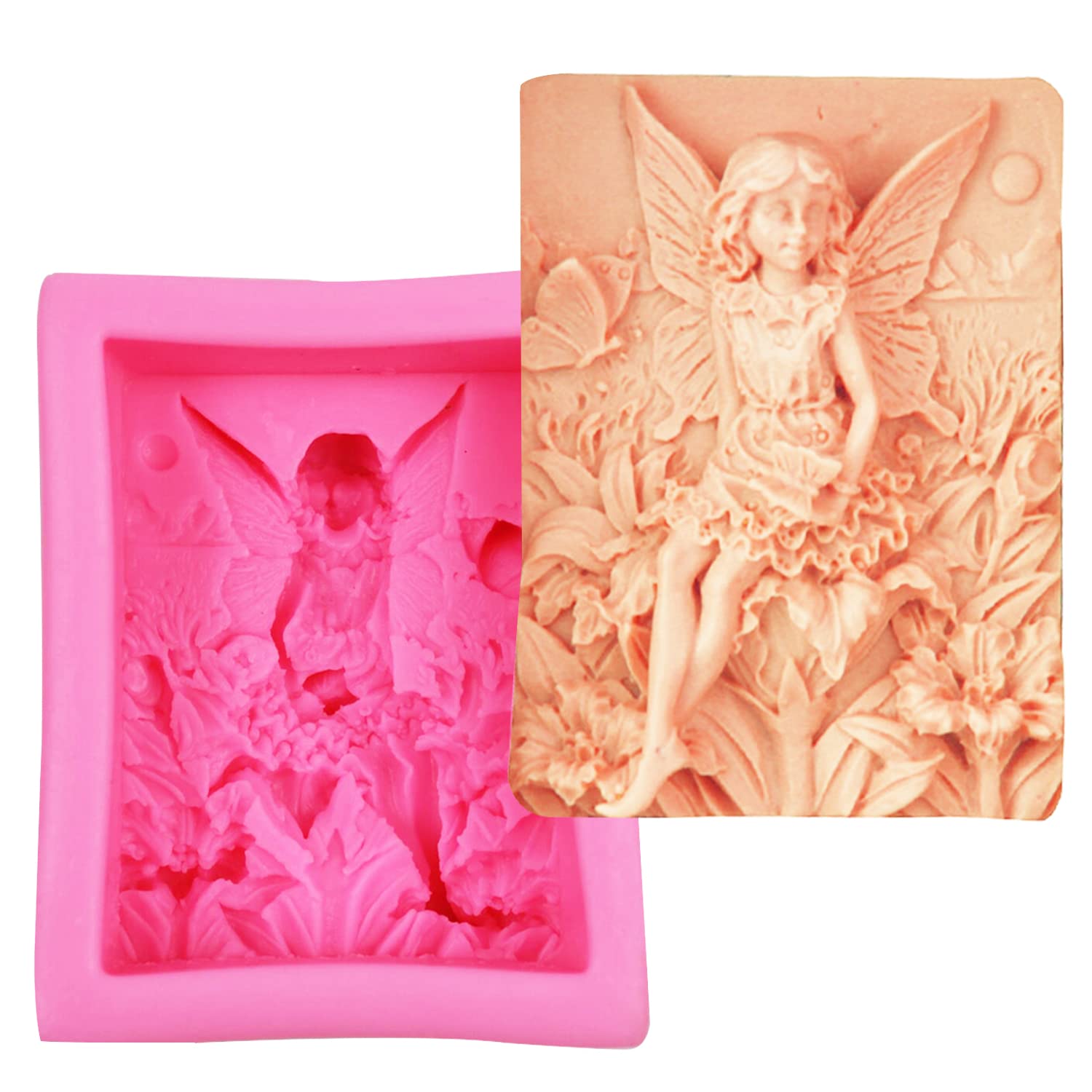 AIDOIT 2-Pack 3D Silicone Soap Molds - Angel Girl & Flower Fairy Design for DIY Handmade Soap, Cake Baking, Candle Making & Resin Crafts - Perfect for Birthday Gifts, Home Decor & Bathroom Accessories