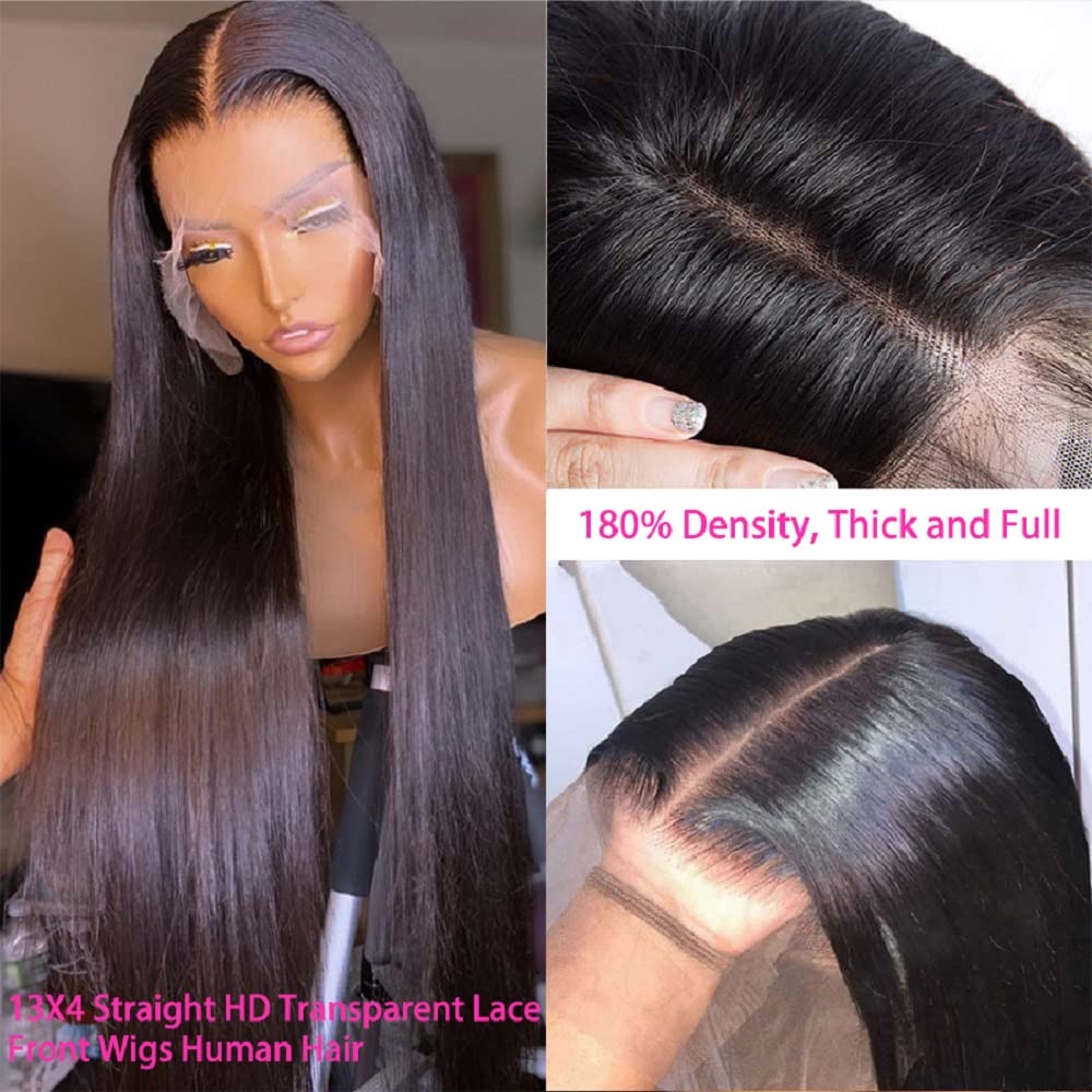 30 Inch Straight Lace Front Wigs Human Hair - Pre Plucked 13x4 HD Transparent Lace - 180% Density Glueless Brazilian Virgin Hair Wigs for Black Women - Perfect for Daily Wear, Cosplay & Special Occasions