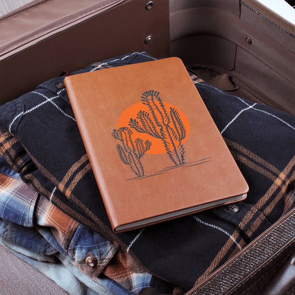 Vegan Leather Journal - Handmade Desert Sun Design - Perfect for Travel, Writing & Gift Giving