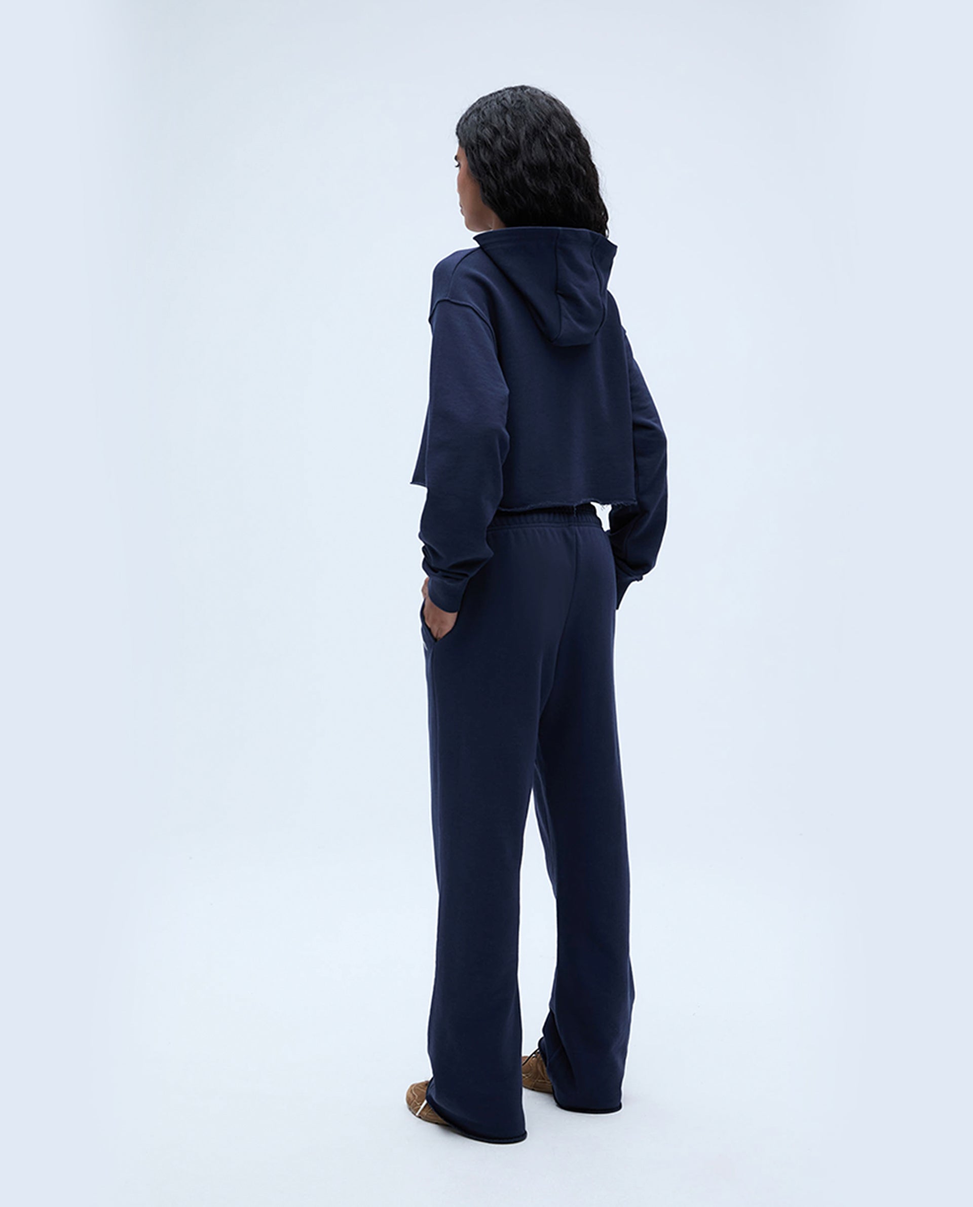 AS Women's Raw Hem Crop Hoodie - Navy Blue Pullover Sweatshirt | Casual Streetwear, Loungewear & Athleisure Outfit
