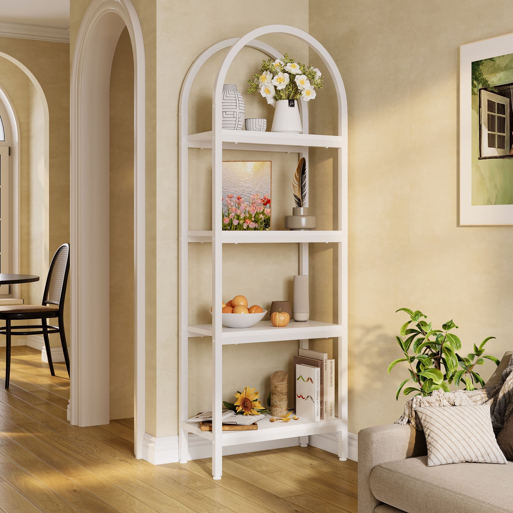 4 Tier / 5 Tier Wooden Bookshelf - Arched Bookcase Display Rack with Storage Shelves for Home Office, Living Room, Bedroom - Perfect for Organizing Books, Decor & Storage Needs