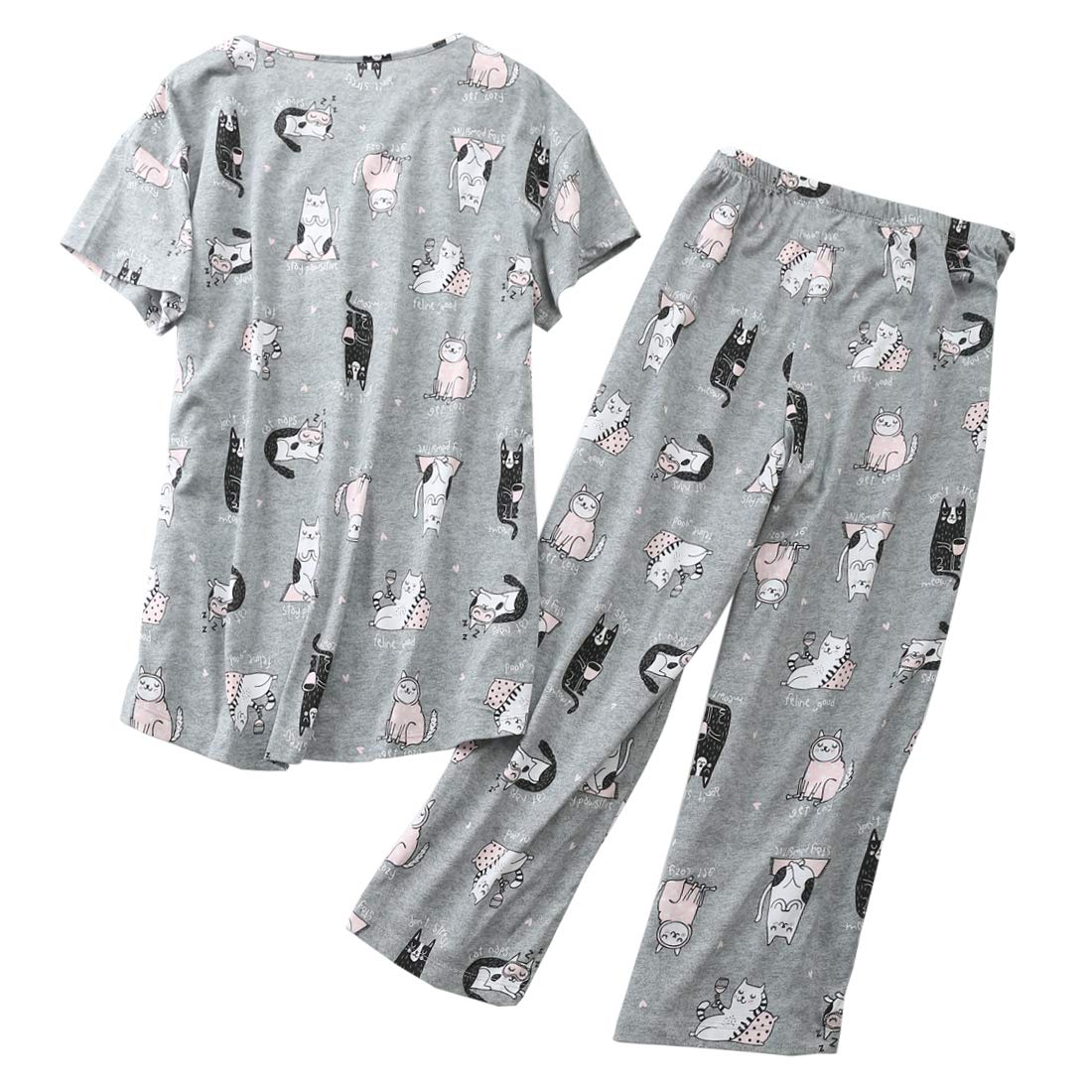 Women's Cotton Pajama Set - Cute Sleepwear Tops & Capri Pants for Nightwear