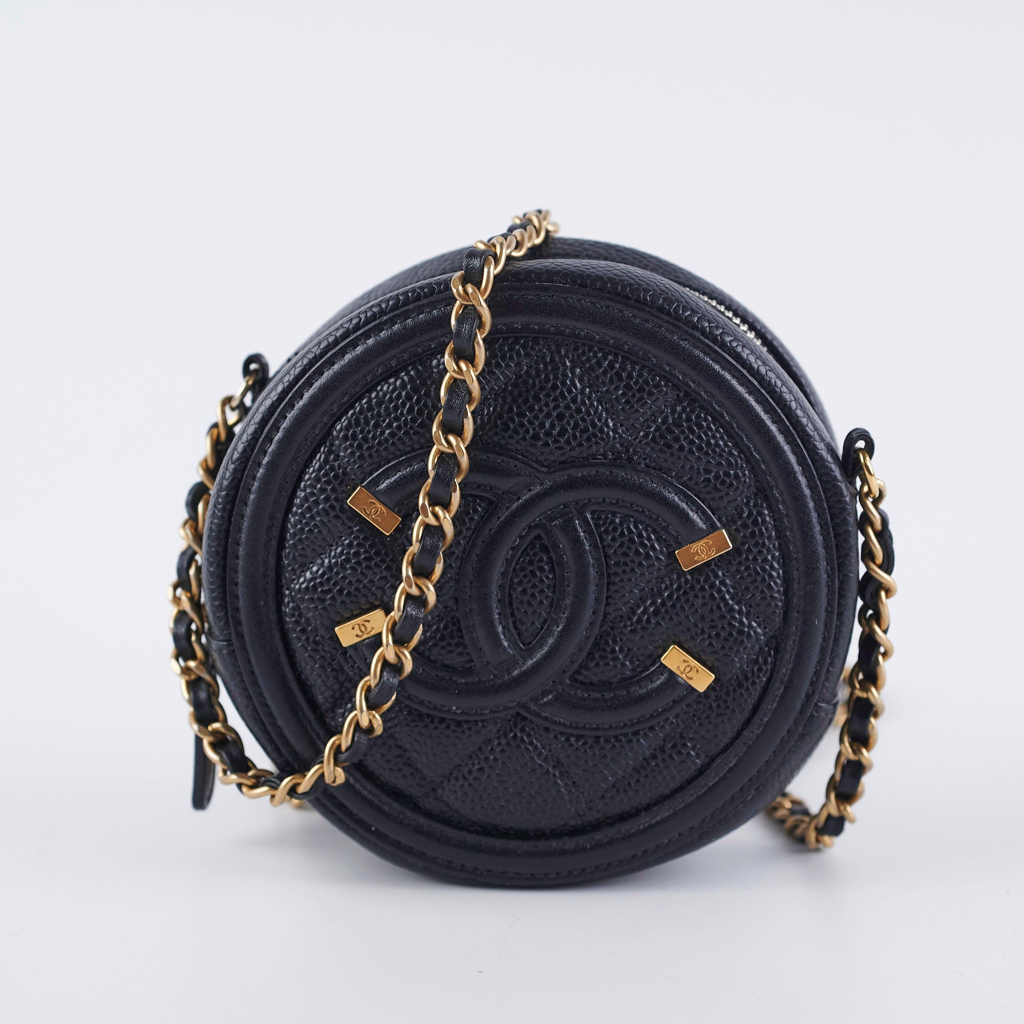 Chanel 19 Round Filigree Caviar Black Leather Handbag - Luxury Designer Shoulder Bag for Women | Perfect for Evening Events, Parties & Special Occasions