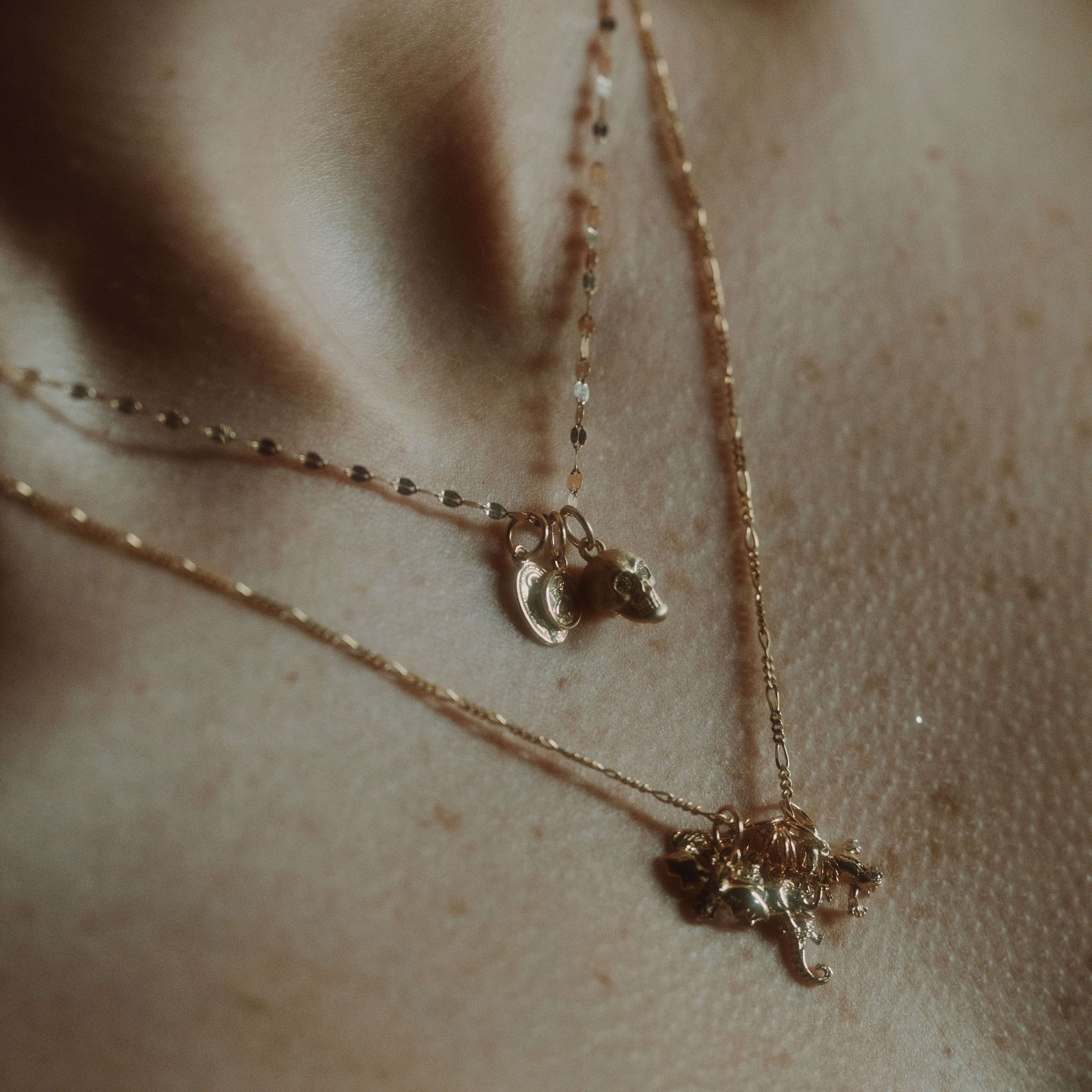 14K Gold Skull Charm Pendant - 