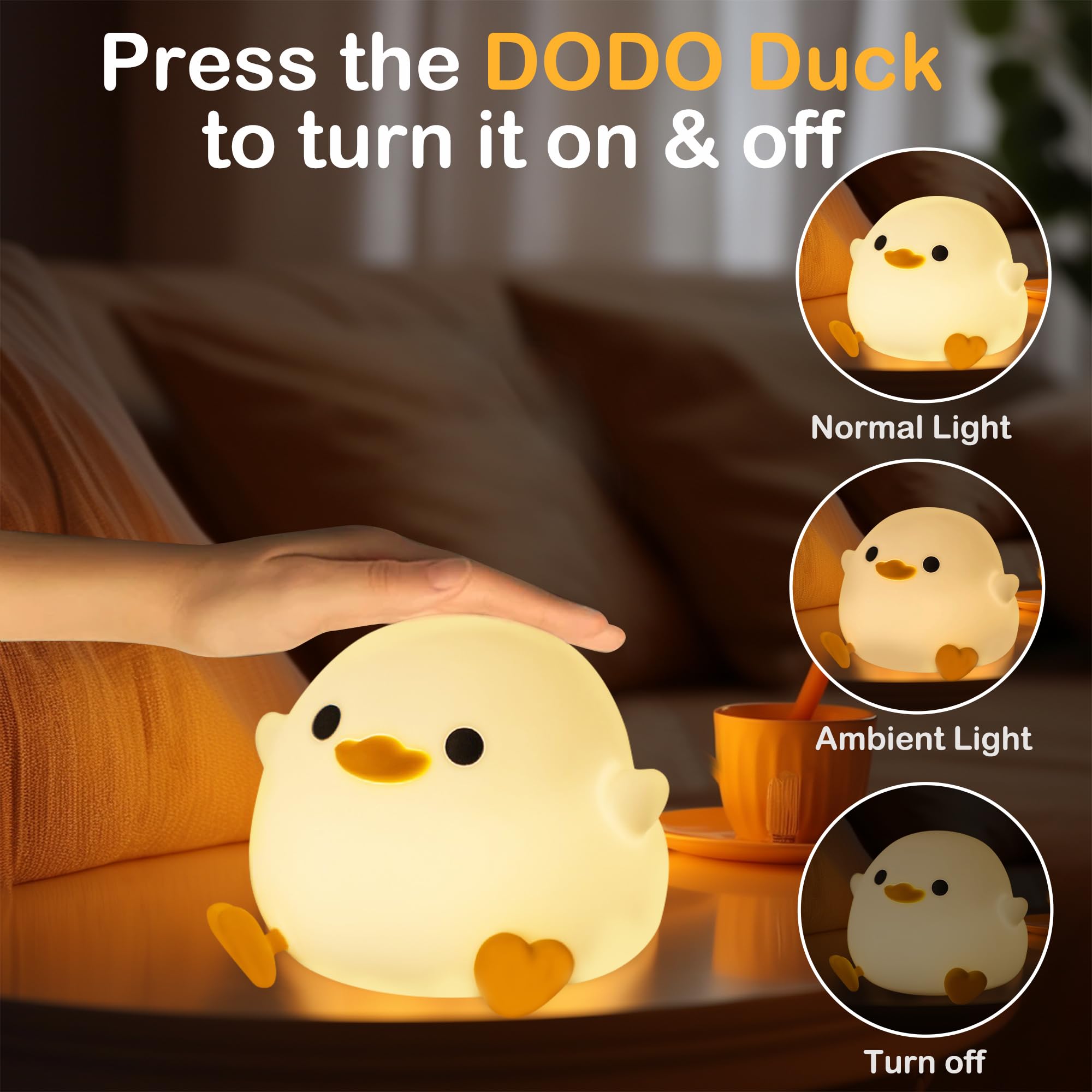 DoDo Duck Night Light - Cute Silicone Duck Lamp for Nursery, Dimmable Rechargeable LED Bedside Lamp with 20-Min Timer & Touch Control | Perfect Baby Shower Gift, Kids Room Decor & Soothing Nightlight for Boys, Girls & Women