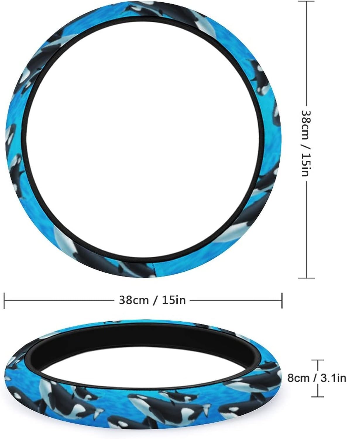 Orca Killer Whale Car Steering Wheel Cover - Cute Universal Steering Wheel Protector for Women & Men (One Size) - Perfect for Commuting, Road Trips & Gift Giving