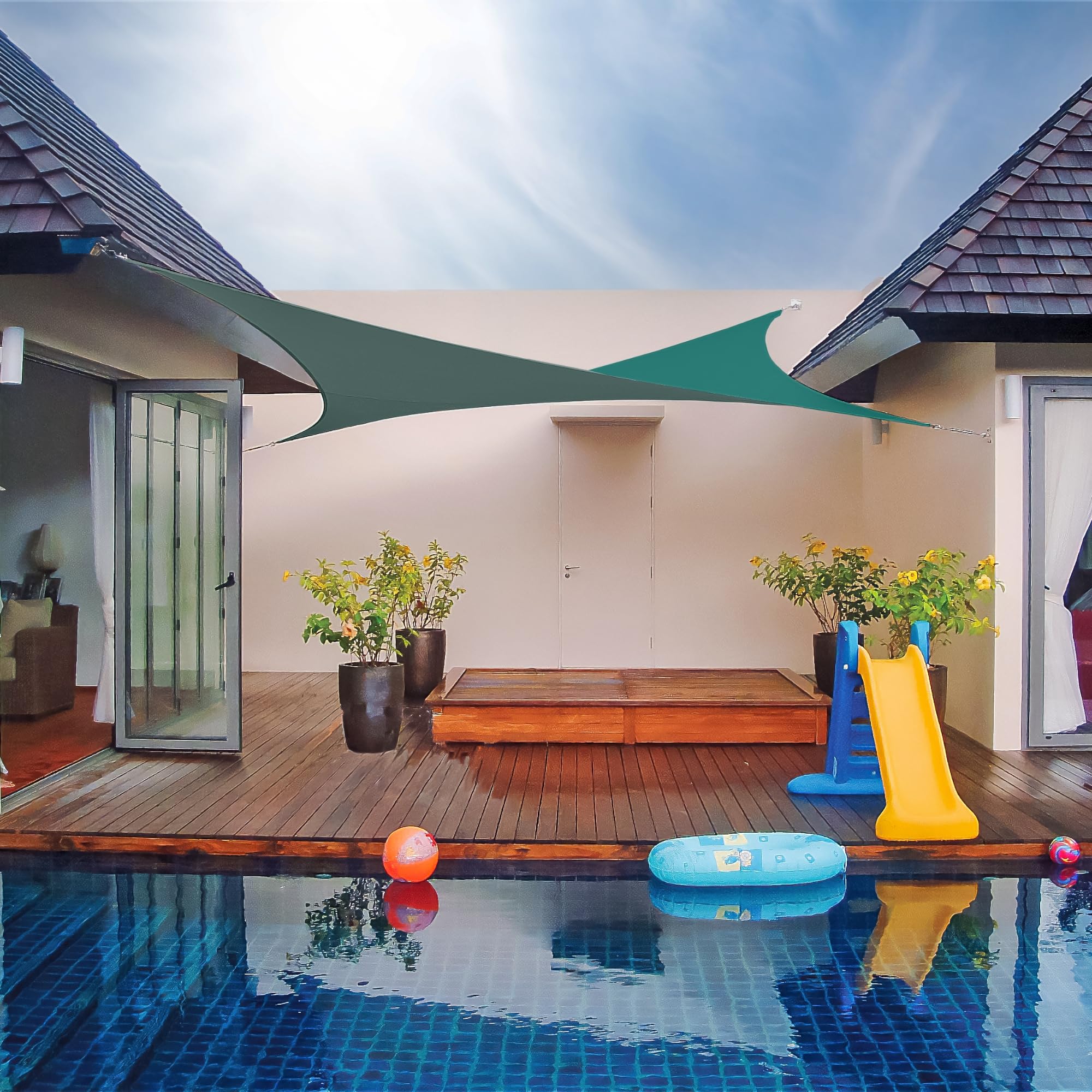 Coolaroo 95% UV Block Dualshade Iridescent Outdoor Sun Shade Sail 12' Square with Hardware Kit - Perfect for Patio, Garden, Pool, Backyard & Outdoor Living Spaces | Maldives Color | Sun Protection & Stylish Shade Solution