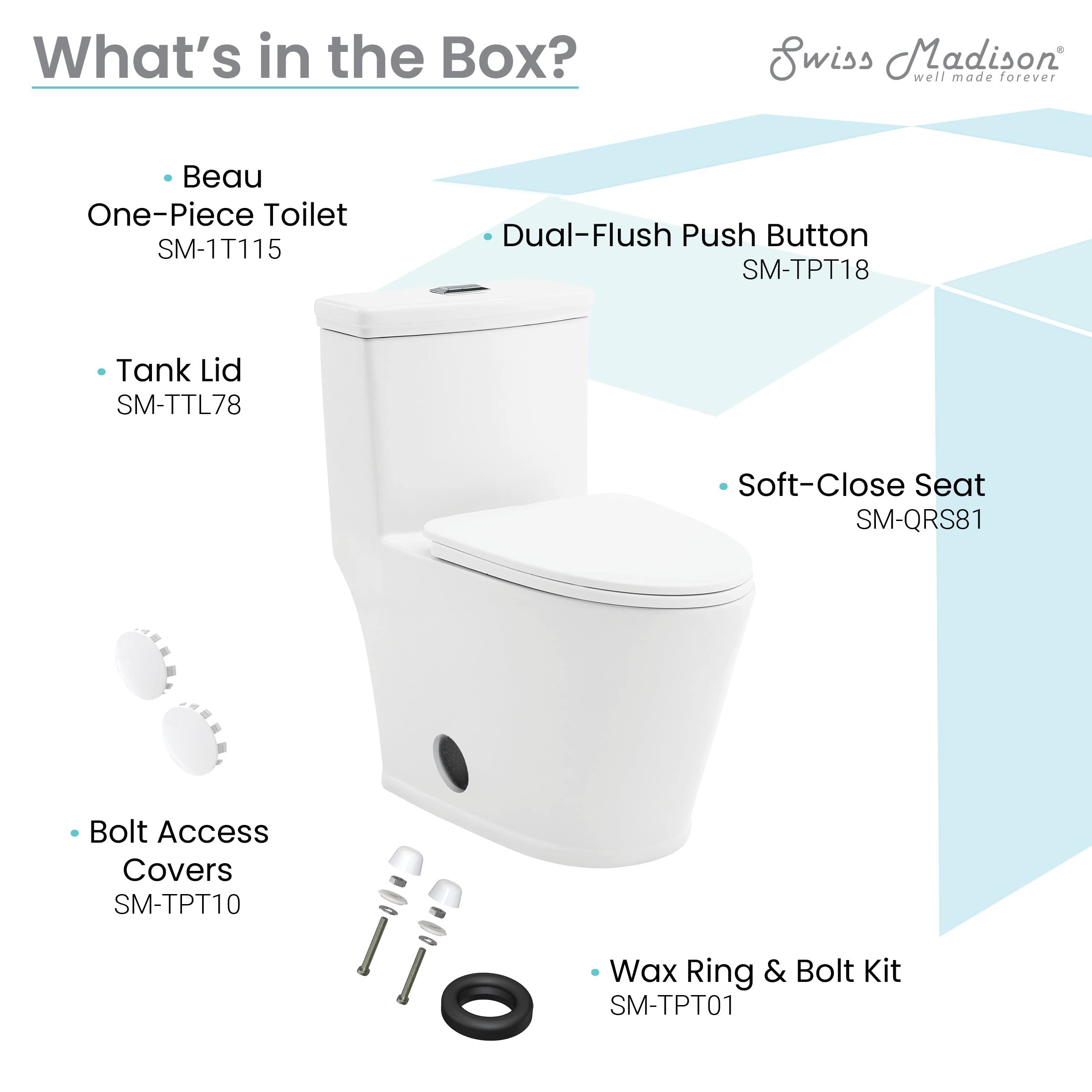 Beau One-Piece Elongated Toilet with Dual-Flush Technology 1.1/1.6 GPF - Water-Saving Bathroom Fixture for Modern Homes & Commercial Spaces