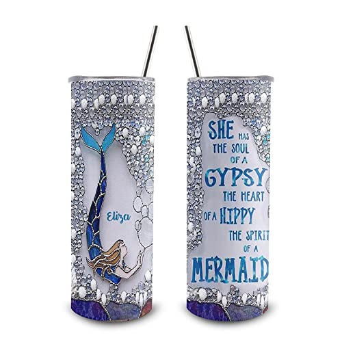 Personalized Skinny Tumbler 20oz - Best Friend Gift with Mermaid Design - Custom Stainless Steel Travel Coffee Cup for Women - Perfect for Office, Gym, Beach & Everyday Use