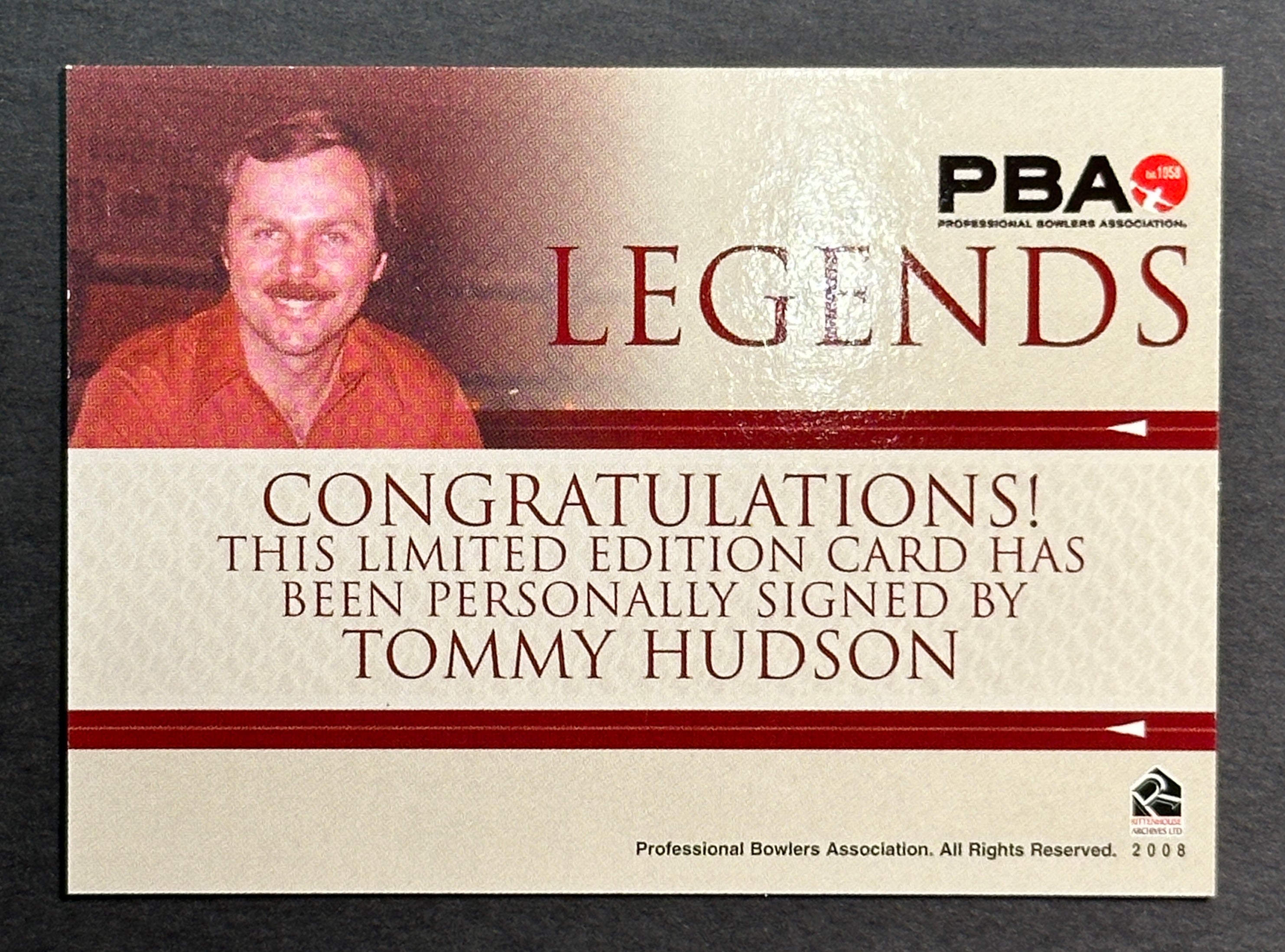 2008 Tommy Hudson PBA Legends Autograph Bowling Card - Rare Collectible for Bowling Fans & Sports Memorabilia Enthusiasts - Perfect for Display, Trading, and Gifts