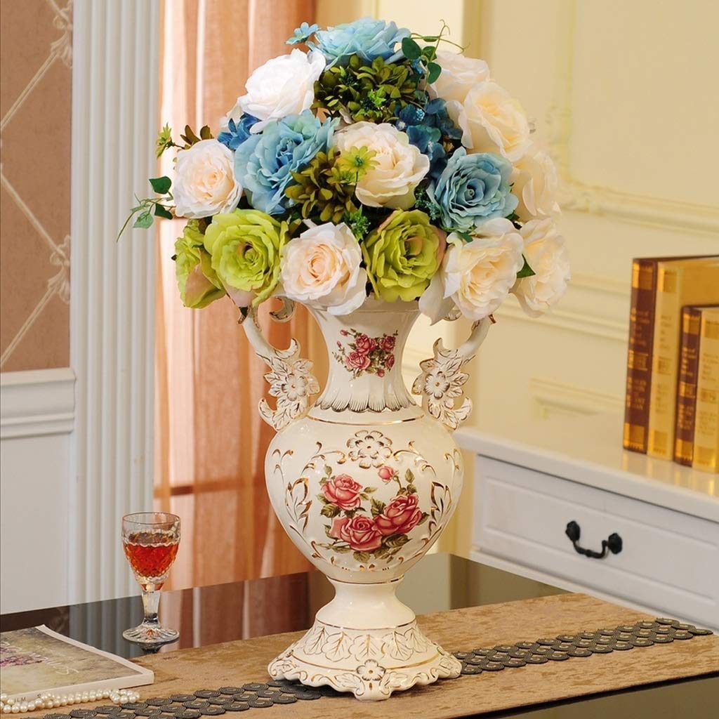 Hand-Painted Tall White Ceramic Vase - 32×20cm European Style Large Flower Vase for Wedding Gift, Home & Office Decor - Perfect for Living Room Centerpiece, Dining Table, Bedroom & Hotel Decoration