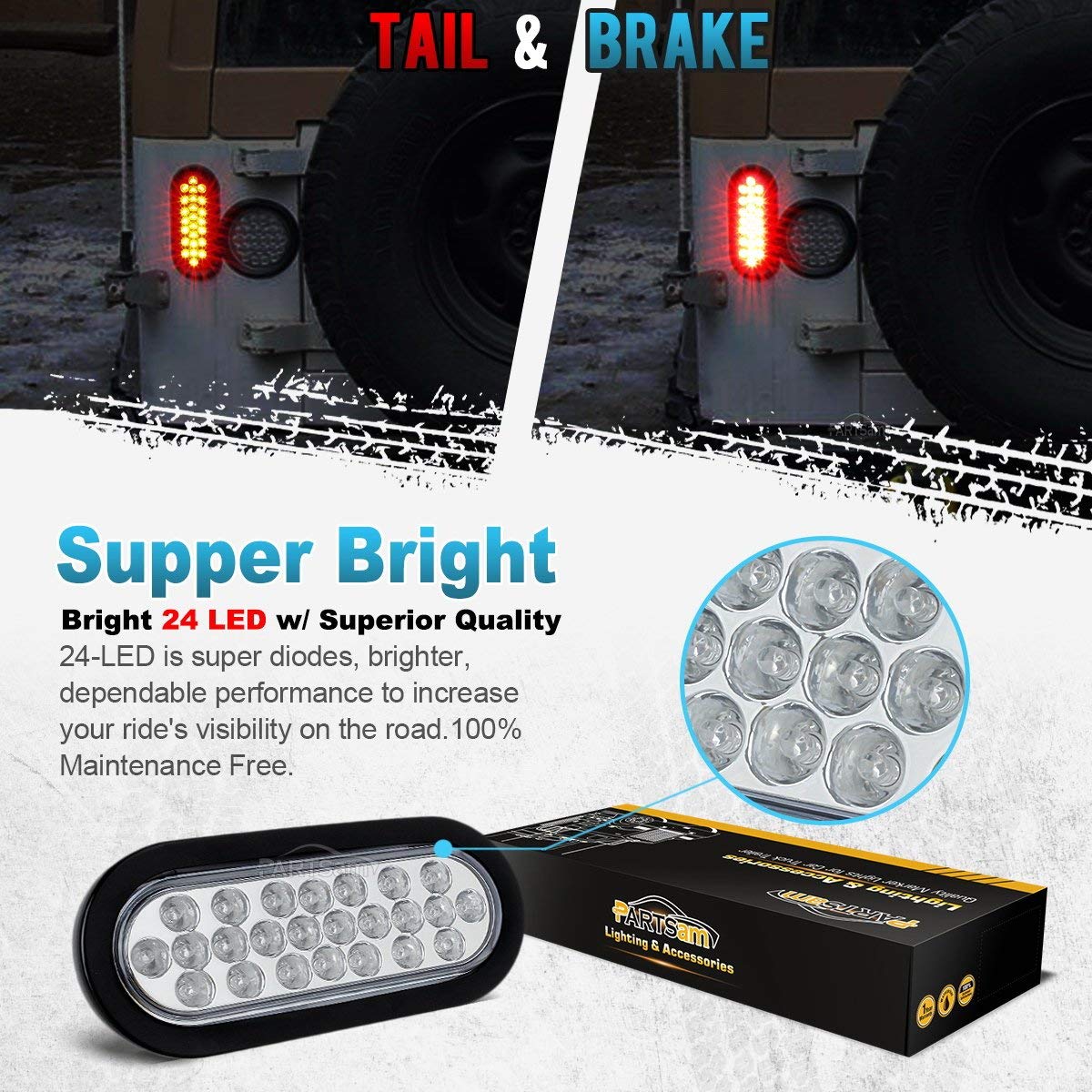 Partsam LED Small Trailer Light Kit - 2 Red 24 LED 6