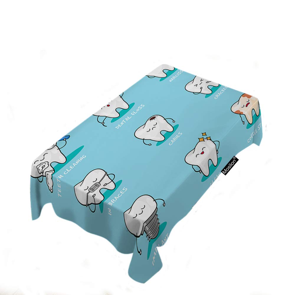 Happy Teeth Pattern Cute Cartoon Doodle Tablecloth - 60x84 Inch Funny Halloween Table Cover for Scary Movie Nights, Dinner Parties & Home Decor - Washable & Durable Kitchen Dining Decor