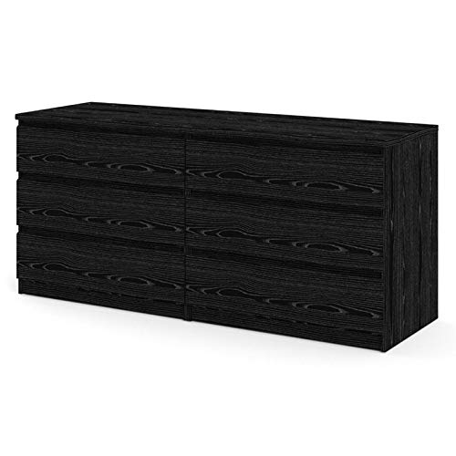Tvilum 6-Drawer Double Dresser in Black Woodgrain - Modern Bedroom Storage Furniture for Clothes & Accessories Organization
