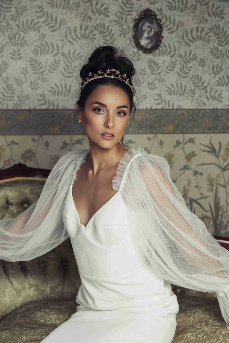 A'el Este Amelia Gold Bridal Floral Headband - Elegant Wedding Hair Accessory for Brides, Bridesmaids & Special Occasions