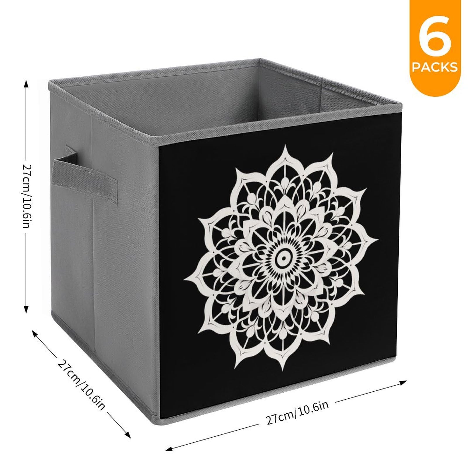 6-Pack Mandala Lotus Flower Foldable Storage Cubes - Square Fabric Bins with Handles for Closet, Nursery, or Office Organization | Space-Saving Home Decor Storage Solution