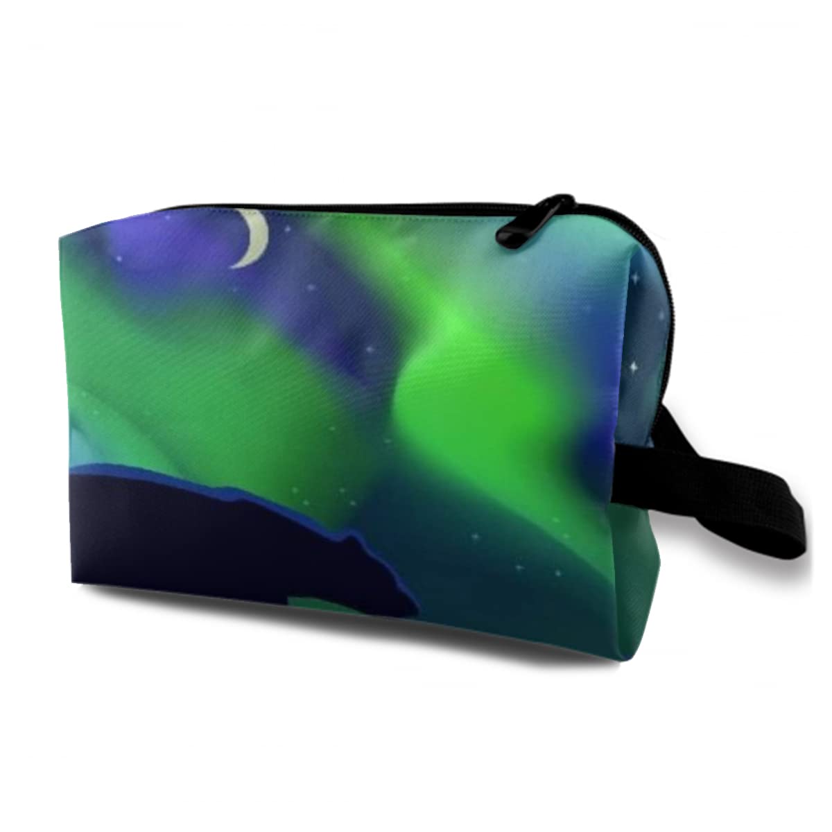 Waterproof Large Travel Makeup Bag with White Bears & Aurora Design - Reusable Cosmetic Organizer for Women, Outdoor Trips & Toiletries Storage