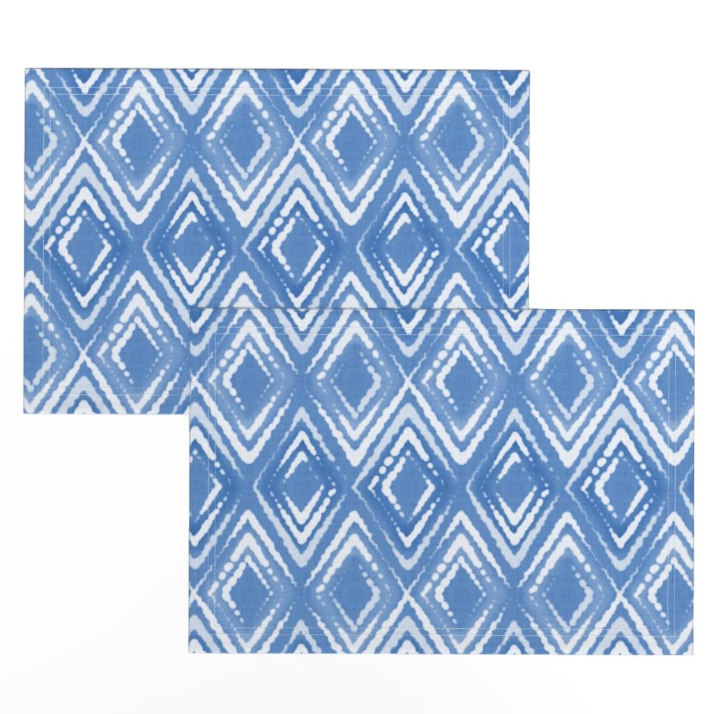 Premium Linen Cotton Canvas Placemats Set of 2 - Blue Japanese Argyle Indigo Shibori Tie Dye Print Table Mats for Dining, Kitchen Decor & Party Table Setting