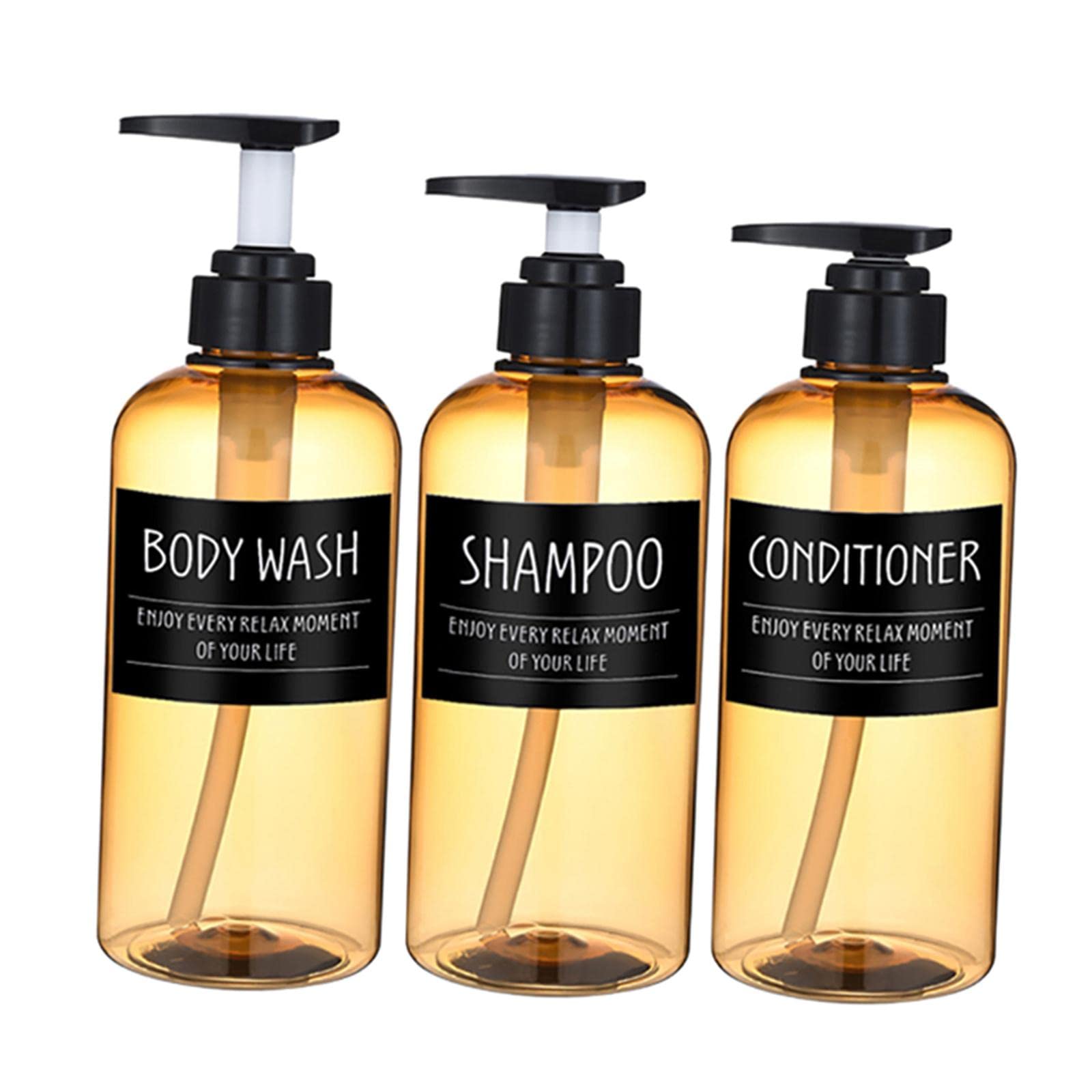 SM SunniMix 3-Pack 300ml/500ml Refillable Plastic Pump Bottles - Empty Shampoo, Body Wash & Conditioner Dispensers with Labels (Blue & Yellow) - Perfect for Travel, Salon Use & Home Organization