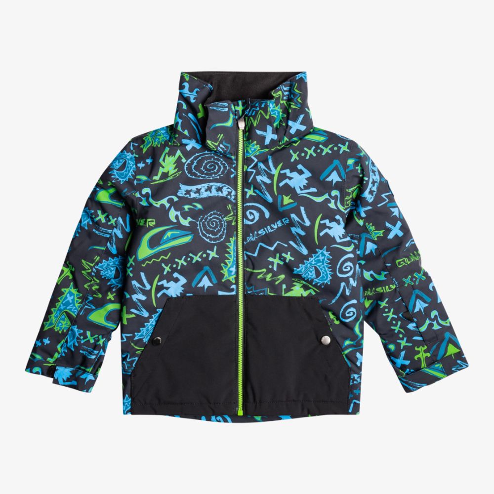 Quiksilver Little Mission Boys Ski Jacket - Waterproof Winter Coat for Kids, Insulated Snow Jacket with Hood (Tattoo/Black) - Perfect for Skiing, Snowboarding & Cold Weather Adventures