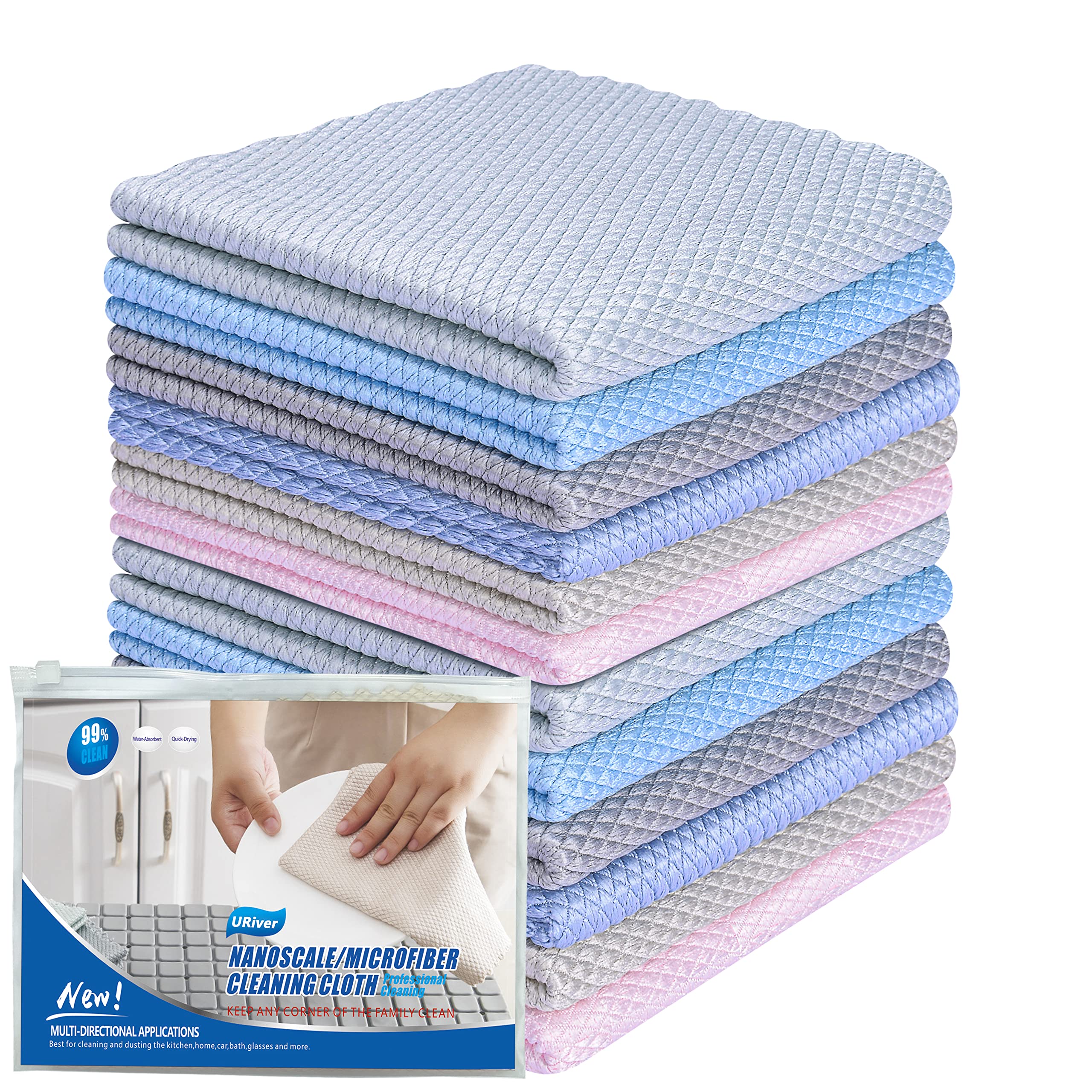 Premium Microfiber Cleaning Cloths - 6 Pack Ultra Soft Streak-Free Towels for Kitchen, Glass, Mirrors, Dishes & Eyeglasses (15.8