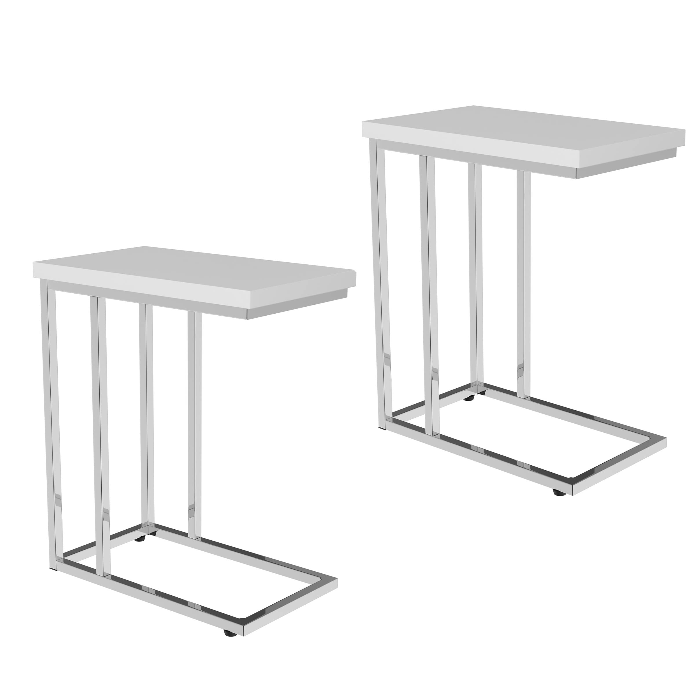 Lavish Home Modern C-Shaped End Tables Set of 2 - Space Saving Sofa Side Tables, Laptop Desk & Bedside Nightstands - White Accent Furniture for Living Room, Bedroom & Small Spaces