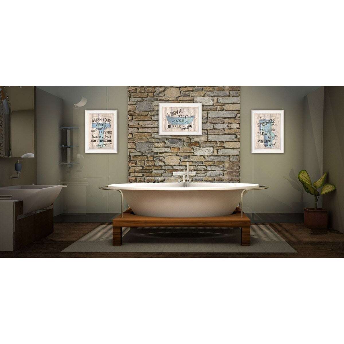 Debbie DeWitt White Frame Bathroom Humor 3-Piece Wall Art Set - Perfect for Bathroom Decor, Powder Room Art & Funny Home Accessories