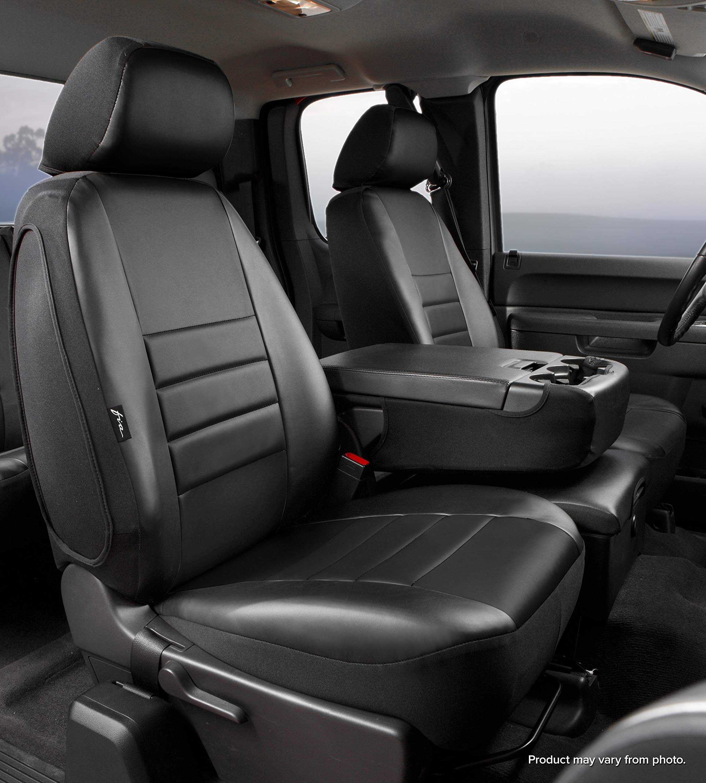 Fia SL68-36 BLK/BLK Custom Fit Front Seat Cover Split Seat 40/20/40 - Premium Leatherette (Solid Black) | Universal Car Accessories for Trucks & SUVs | Perfect for Road Trips, Daily Commute & Vehicle Protection