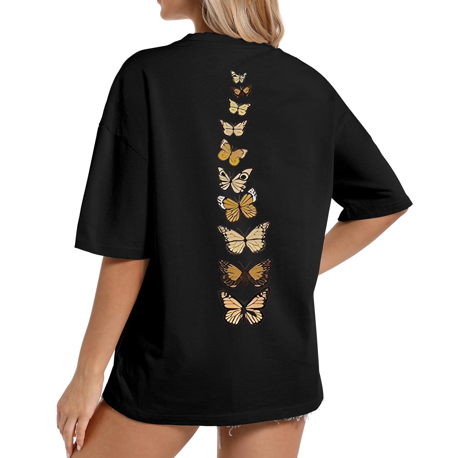 Hetdevi Women's Oversized Graphic Tees - Vintage Butterfly Print Cotton T-Shirt, Loose Fit Boho Aesthetic Shirt for Casual Wear & Workout | Perfect for Street Style, Music Festivals & Yoga