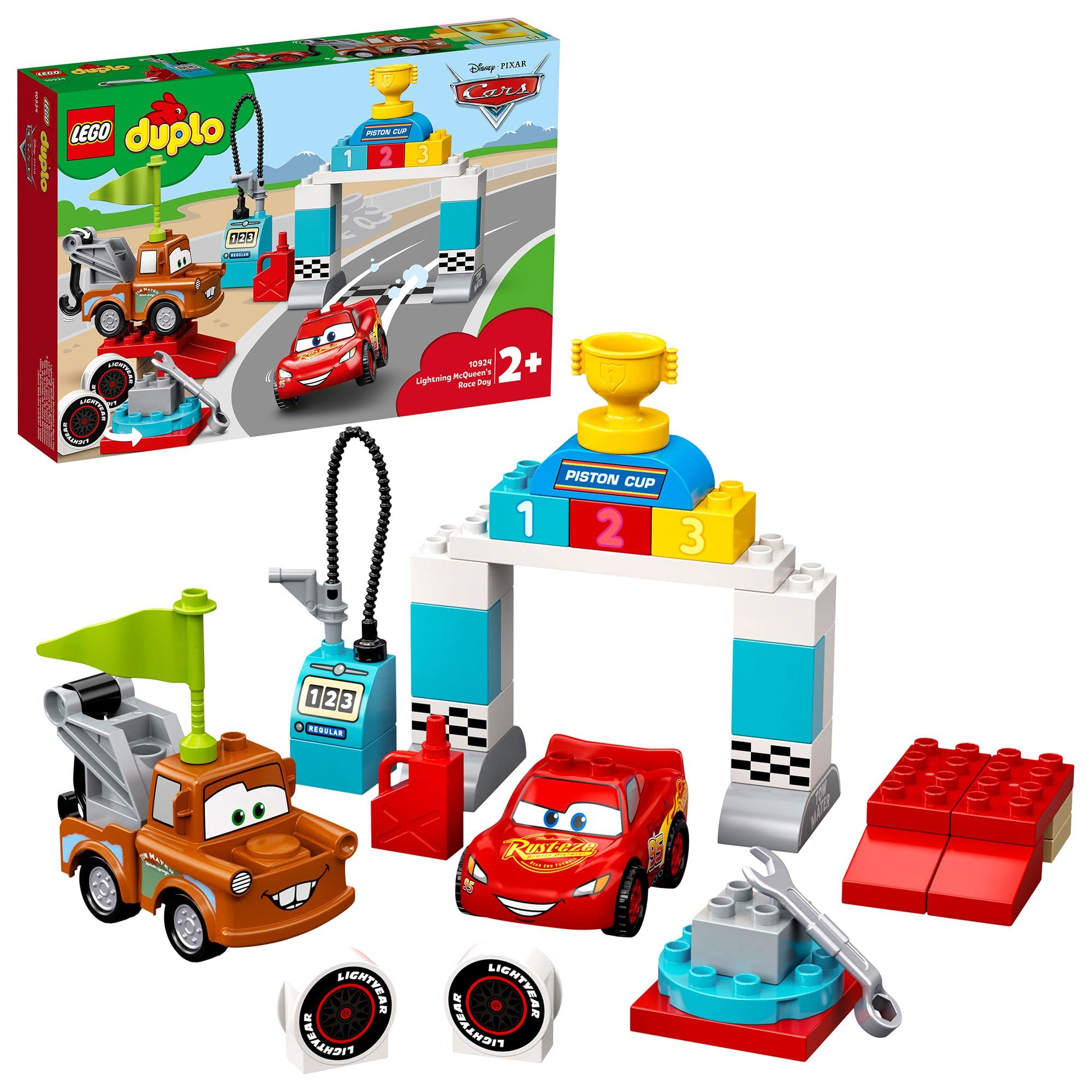LEGO 10924 Duplo Disney Pixar Cars Race Day with Lightning McQueen - Toddler Building Toy for Creative Play & Early Learning - Perfect Birthday Gift for Kids Ages 2-5 Years Old