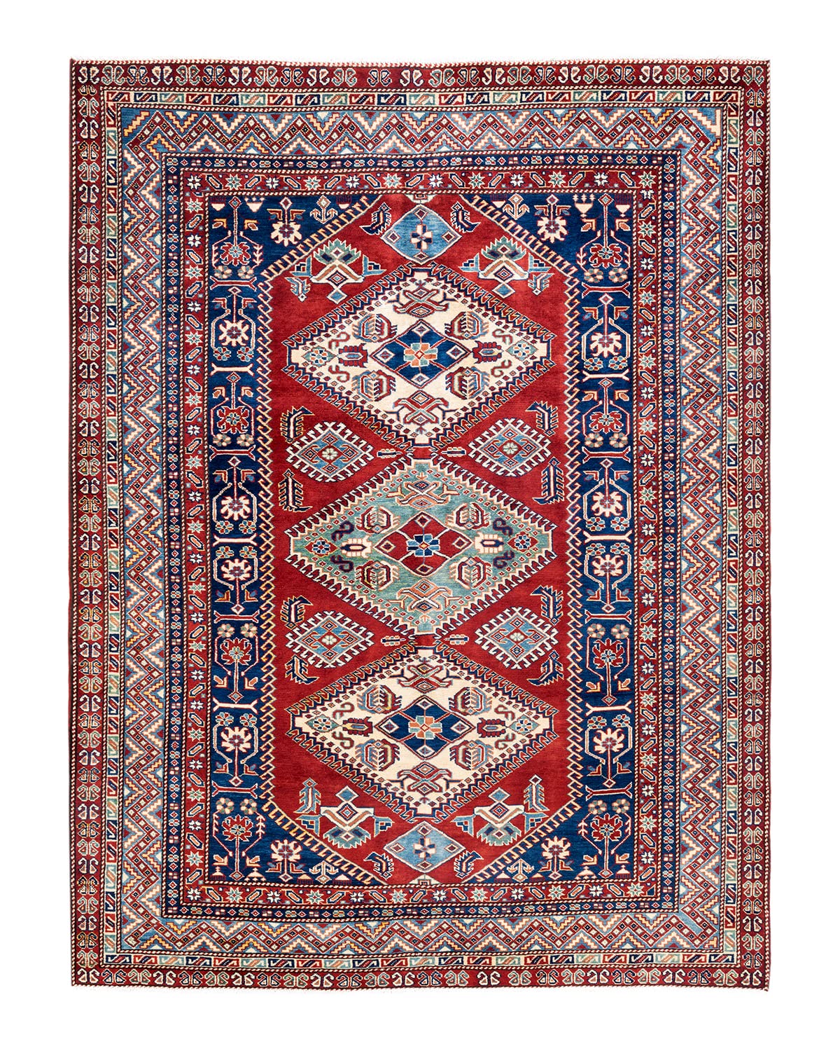 Handmade Bohemian Wool Area Rug 6x9 ft - Unique Hand-Knotted Tribal Design in Orange - Perfect for Living Room, Bedroom, or Boho Home Decor