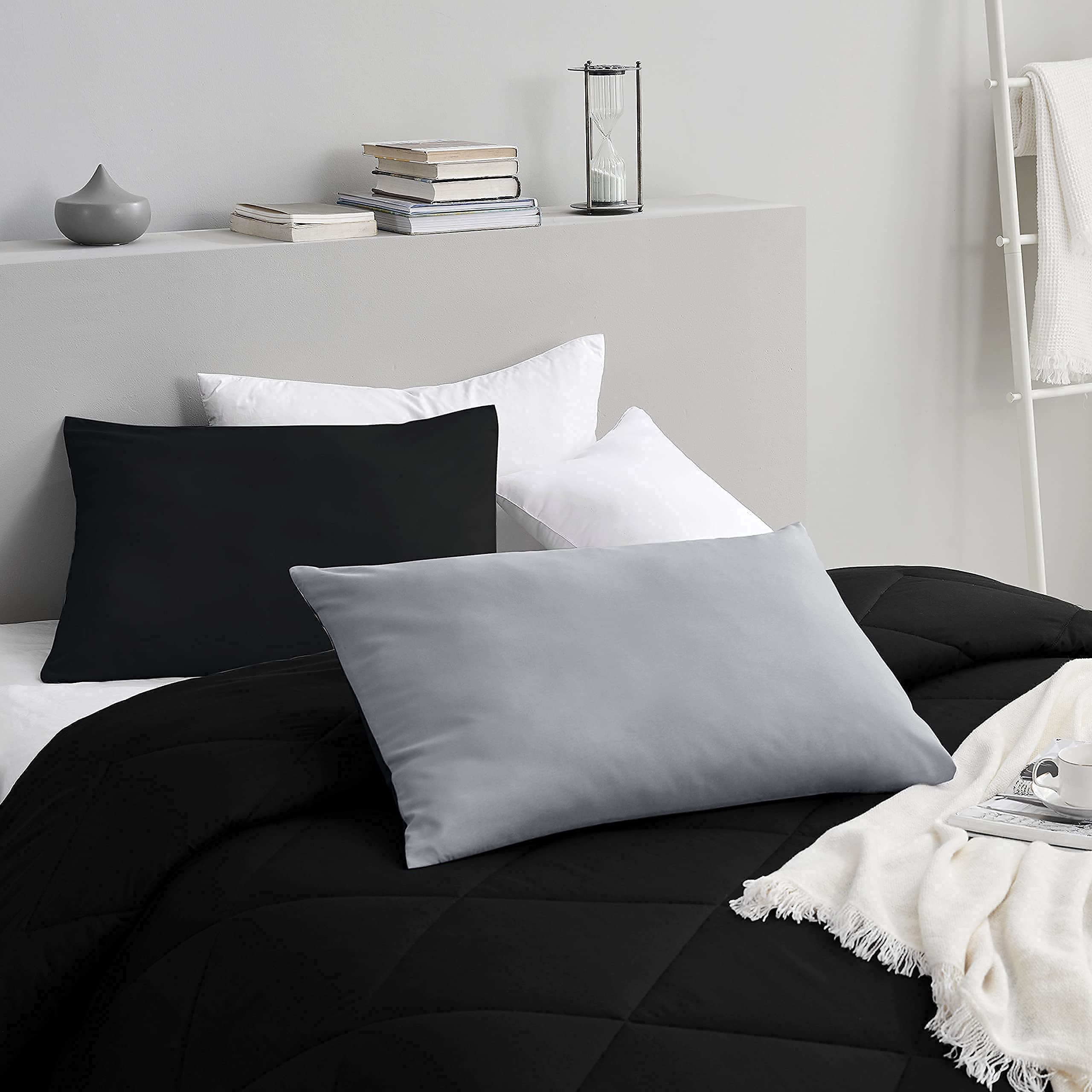 Black Microfiber Reversible Comforter Set for Boys - Lightweight Breathable Dorm Bedding with 2 Pillowcases | Perfect for Back to School & College Dorm Room Decor