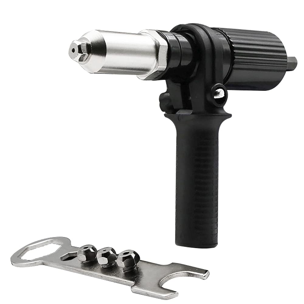 Cordless Rivet Gun Adapter Kit with 4Pcs Nozzles & Wrench - Drill Joint Riveter for Sheet Metal Work, DIY Projects & Home Repairs - Perfect for Automotive, HVAC & Construction Applications