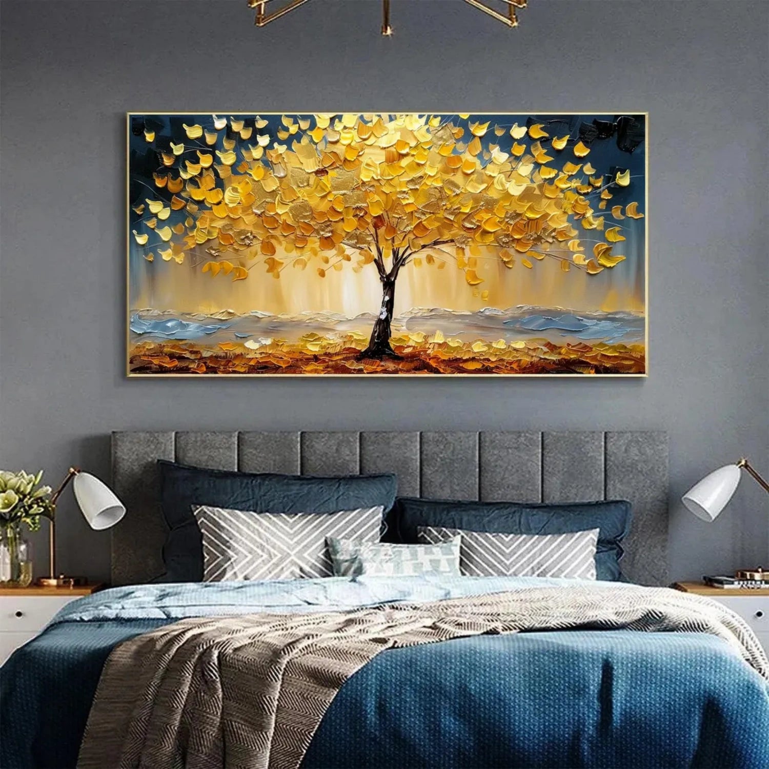 Flower and Tree Painting #FT 191 - Handmade Canvas Wall Art for Home & Office Decor - Perfect for Living Room, Bedroom or Gift