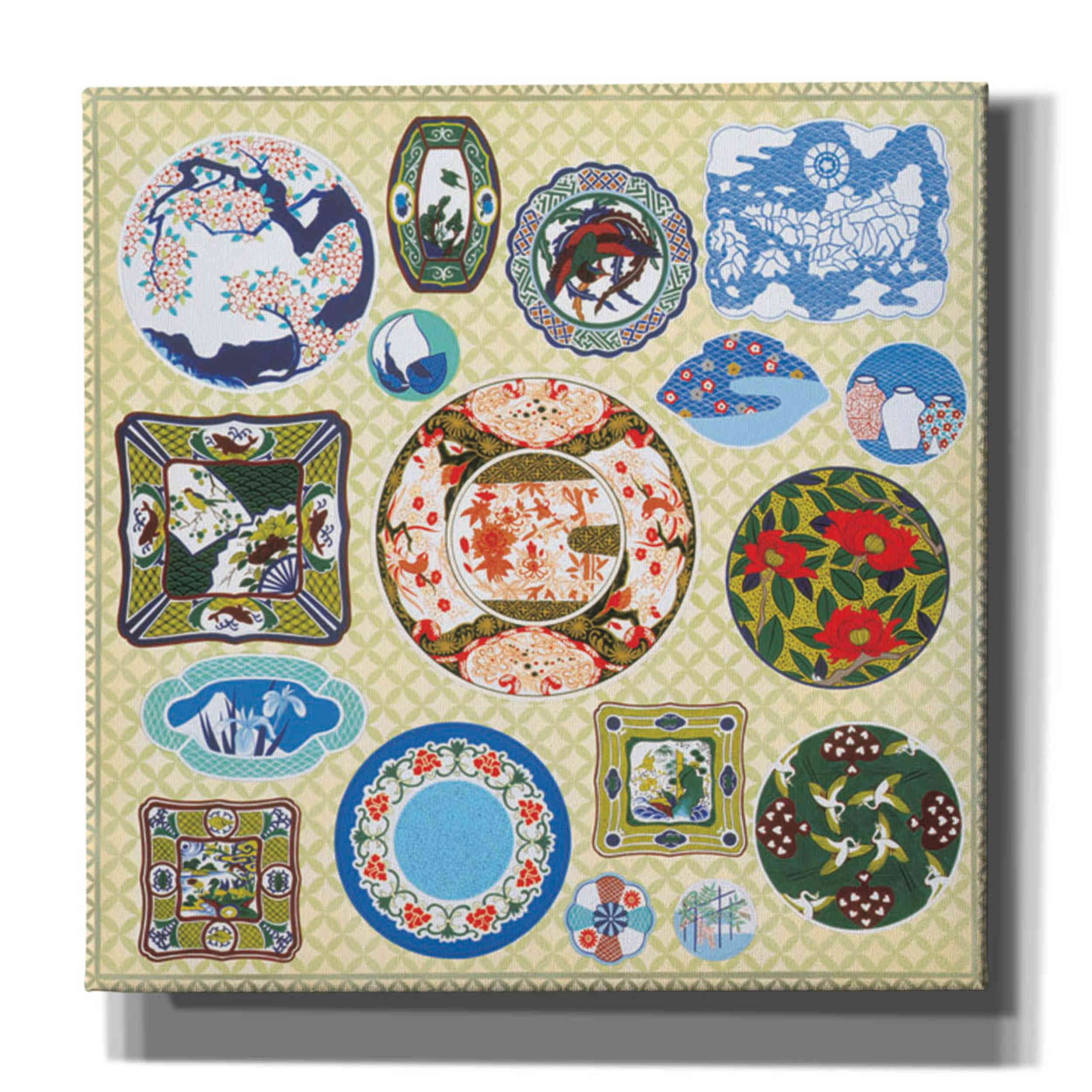 Zigen Tanabe Japanese Antique Plates Canvas Wall Art - 26x26 Inch Vintage Home Decor for Living Room, Bedroom & Office