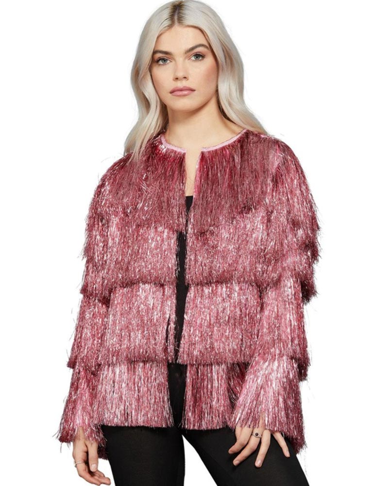 Vintage 70s Pink Tinsel Festival Jacket for Women - Retro Disco Party Outfit & Coachella Fashion Statement