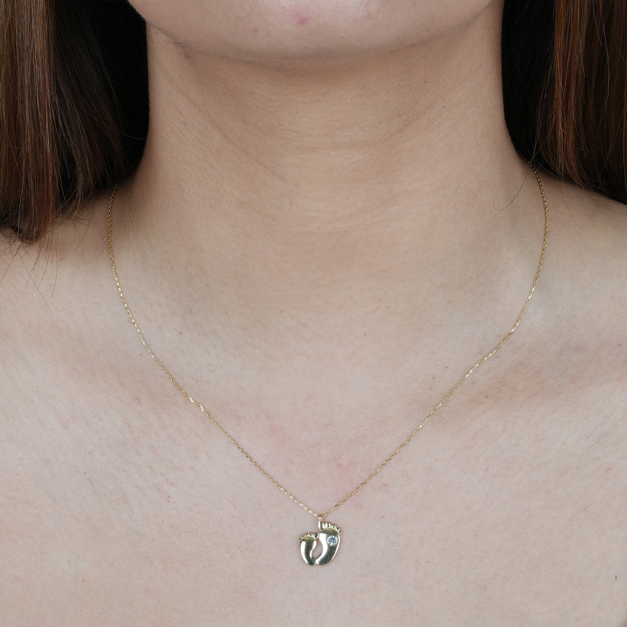 14K Solid Yellow Gold Baby Feet Necklace - Personalized Keepsake Jewelry for Moms, Perfect Gift for Mother's Day, Baby Shower & Newborn Celebrations