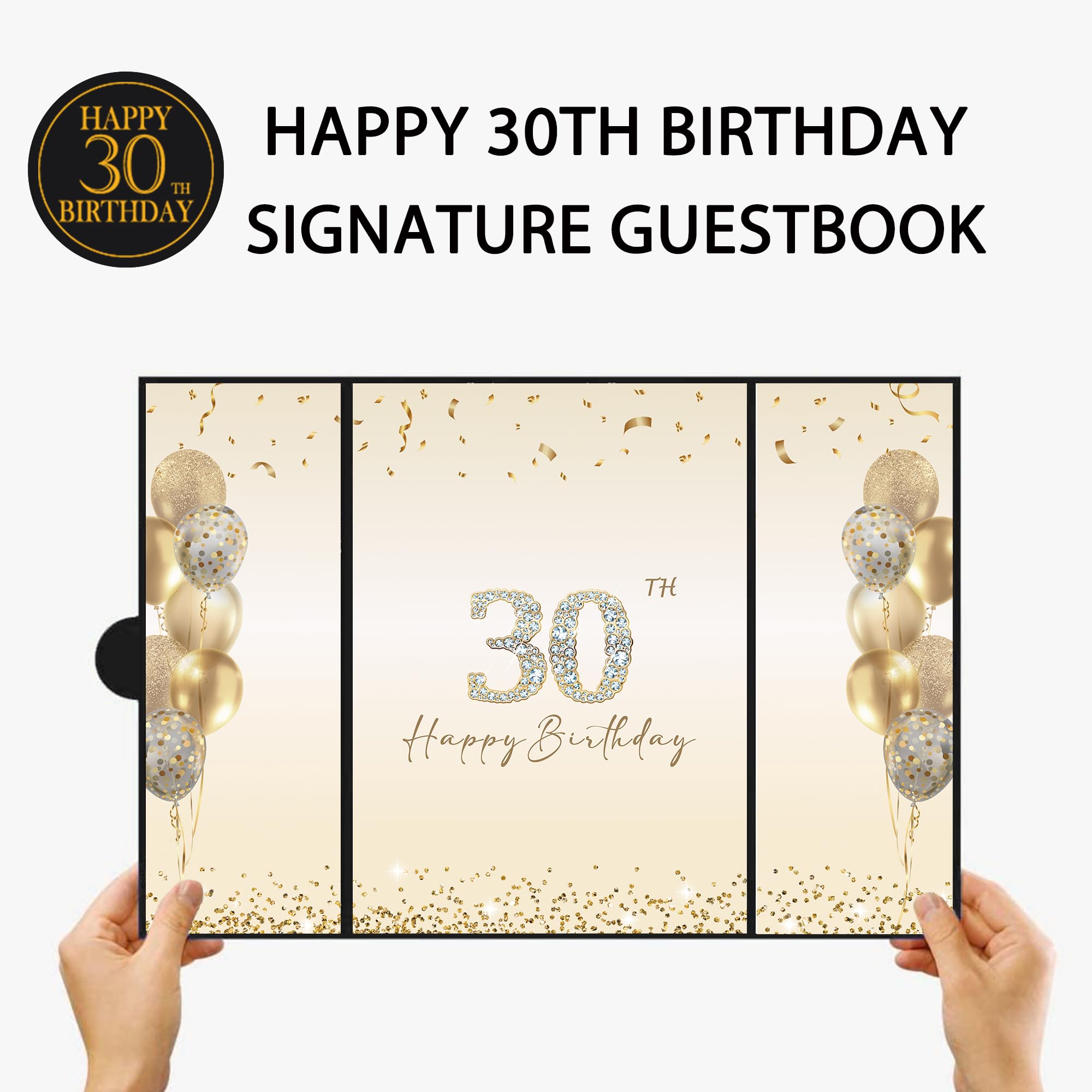 DARUNAXY Black Gold 30th Birthday Party Decorations - Alternative Guest Book for Men & Women | Cheers to 30 Years Old Gifts, Birthday Signing Board | Perfect for Milestone Celebrations, Themed Parties & Memorable Keepsakes