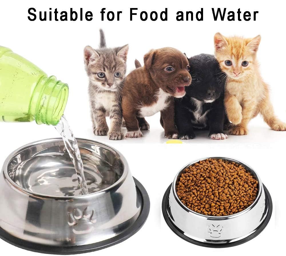 Premium Stainless Steel Cat & Dog Bowls 2-Pack - Non-Slip Rubber Base Pet Food & Water Dishes for Indoor Cats & Small Dogs - Perfect for Home, Kitchen, or Travel Use