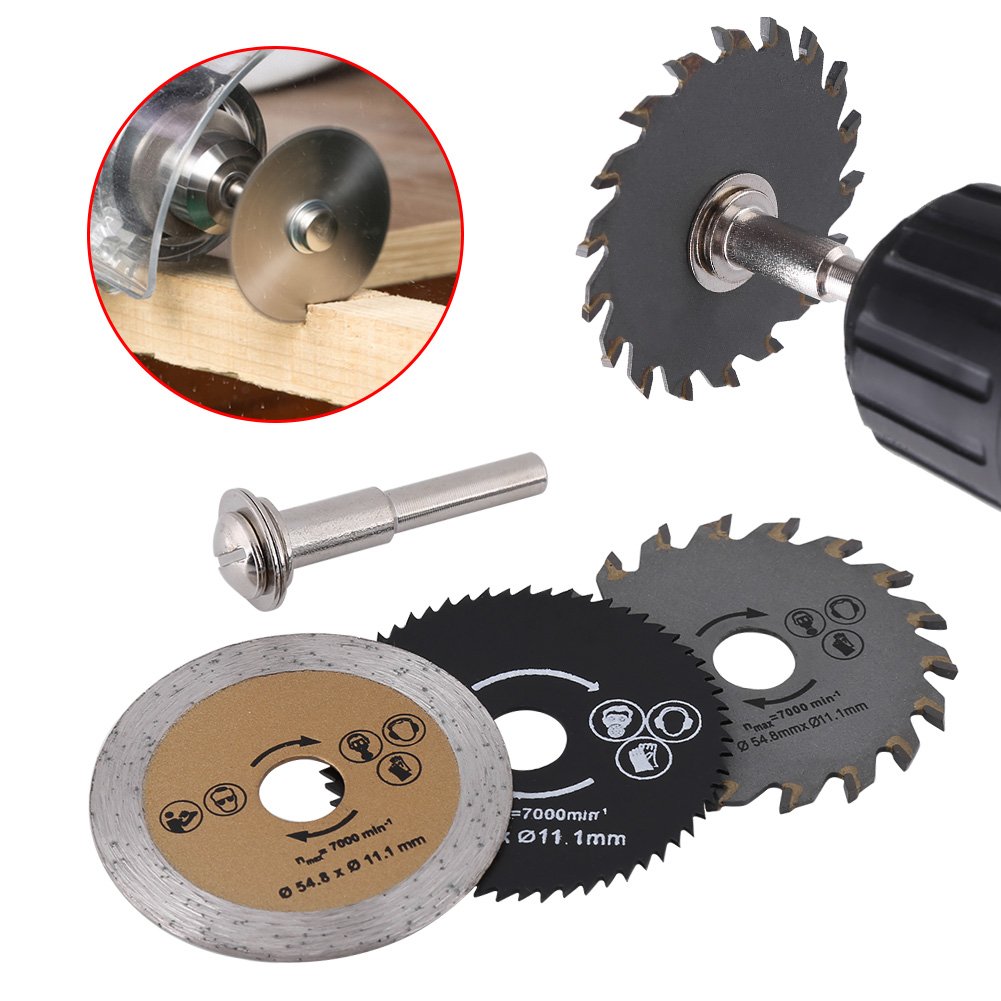 3pcs 54.8mm HSS Mini Circular Saw Blades for Wood Cutting - Rotary Tool & Mandrel Set for DIY Projects