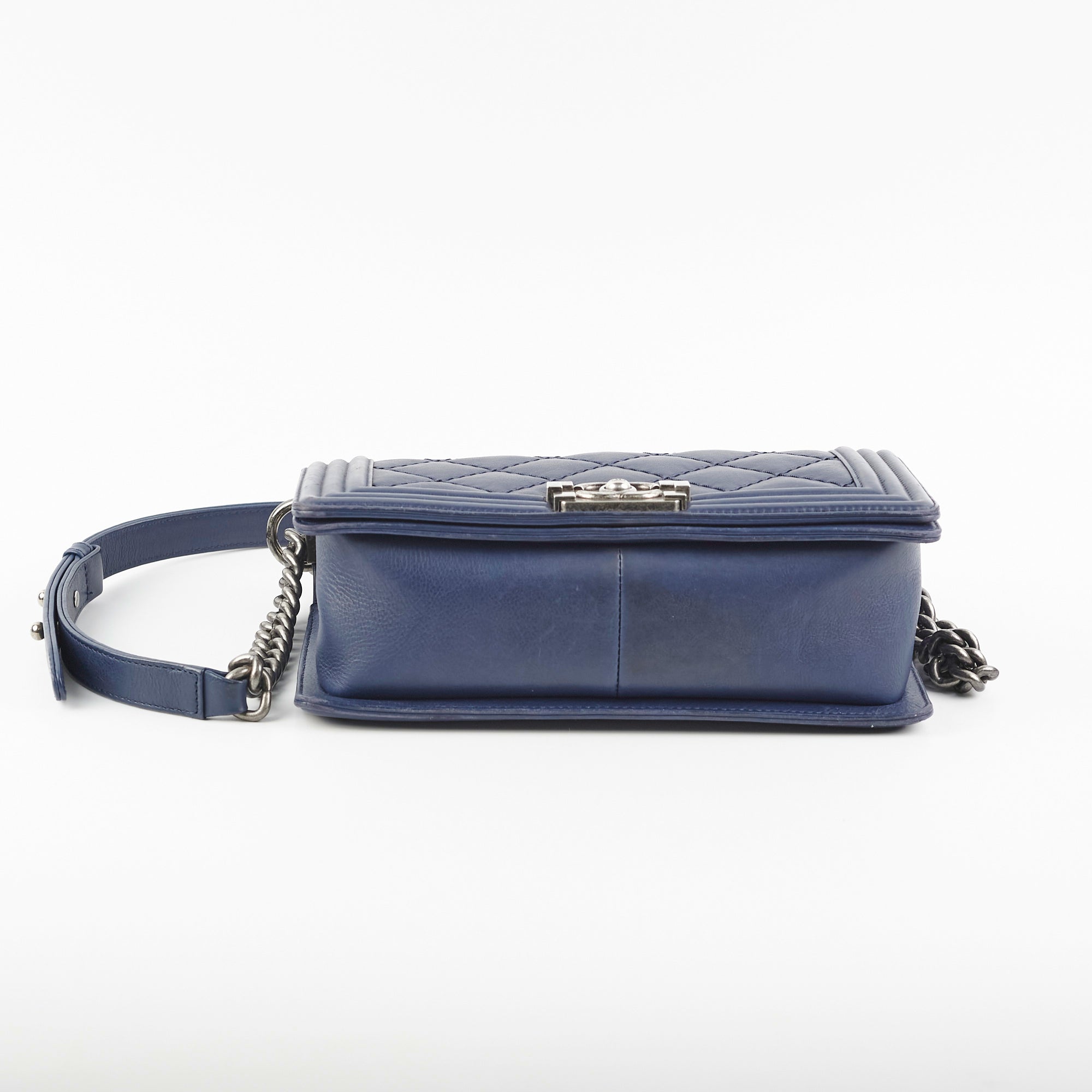 Chanel Boy Bag Old Medium Navy Blue Lambskin Leather Crossbody Bag for Women - Luxury Designer Handbag for Evening Parties, Date Night & Special Occasions