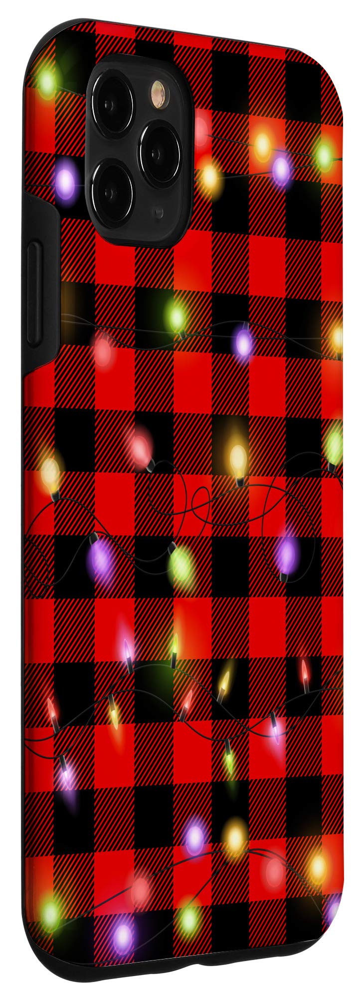 iPhone 11 Pro Max Case - Christmas Plaid Design with Xmas Lights, Red & Black Buffalo Pattern - Perfect for Holiday Gifts & Winter Festive Season