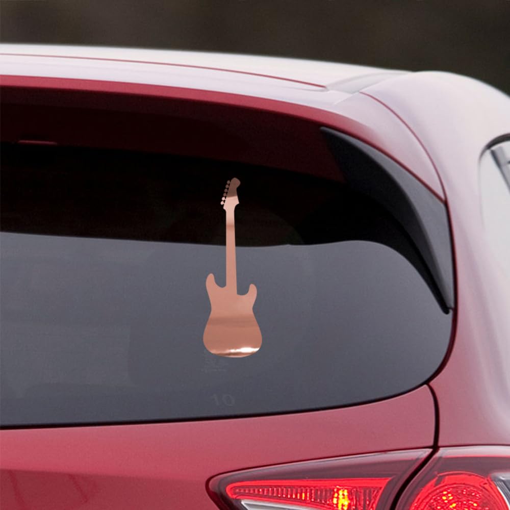 Premium Rose Gold Electric Guitar Vinyl Decal Stickers (Set of 2) - Waterproof, Durable for Laptop, Phone, Helmet, Car Window, Bumper, Mug, Cup, Door & Wall Decoration - Perfect for Music Lovers, DIY Home Decor & Gift Giving
