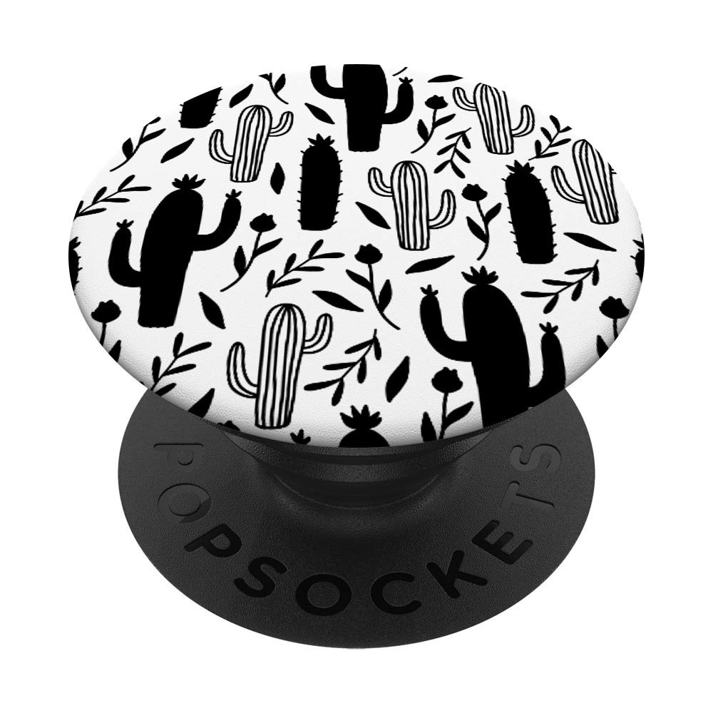 Black and White Cactus Pop Phone Grip - Swappable PopSockets PopGrip for iPhone, Samsung & Tablets | Cute Phone Stand & Sticker for Daily Use, Travel & Selfies