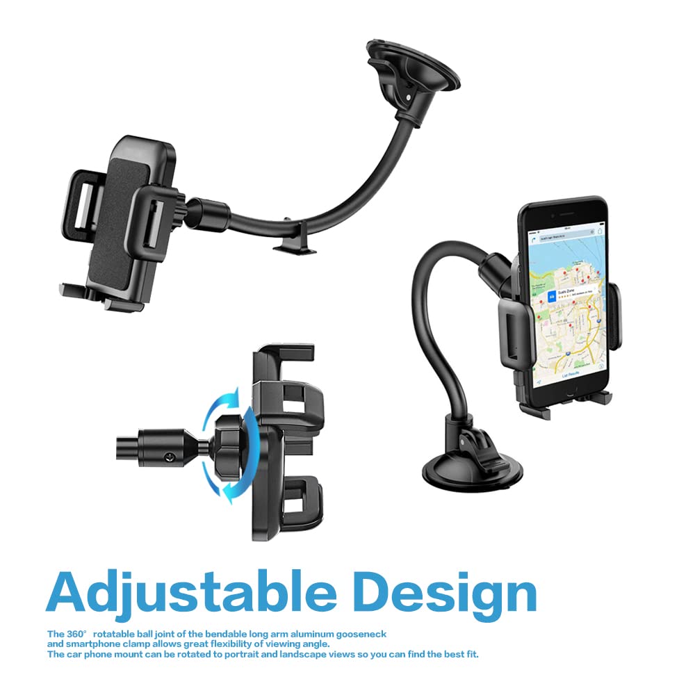 Universal Car Phone Mount Holder - Strong Suction Cup Windshield Dashboard Phone Stand for iPhone & Android - Anti-Shake Stabilizer for Safe Driving - Perfect for GPS Navigation, Rideshare & Road Trips