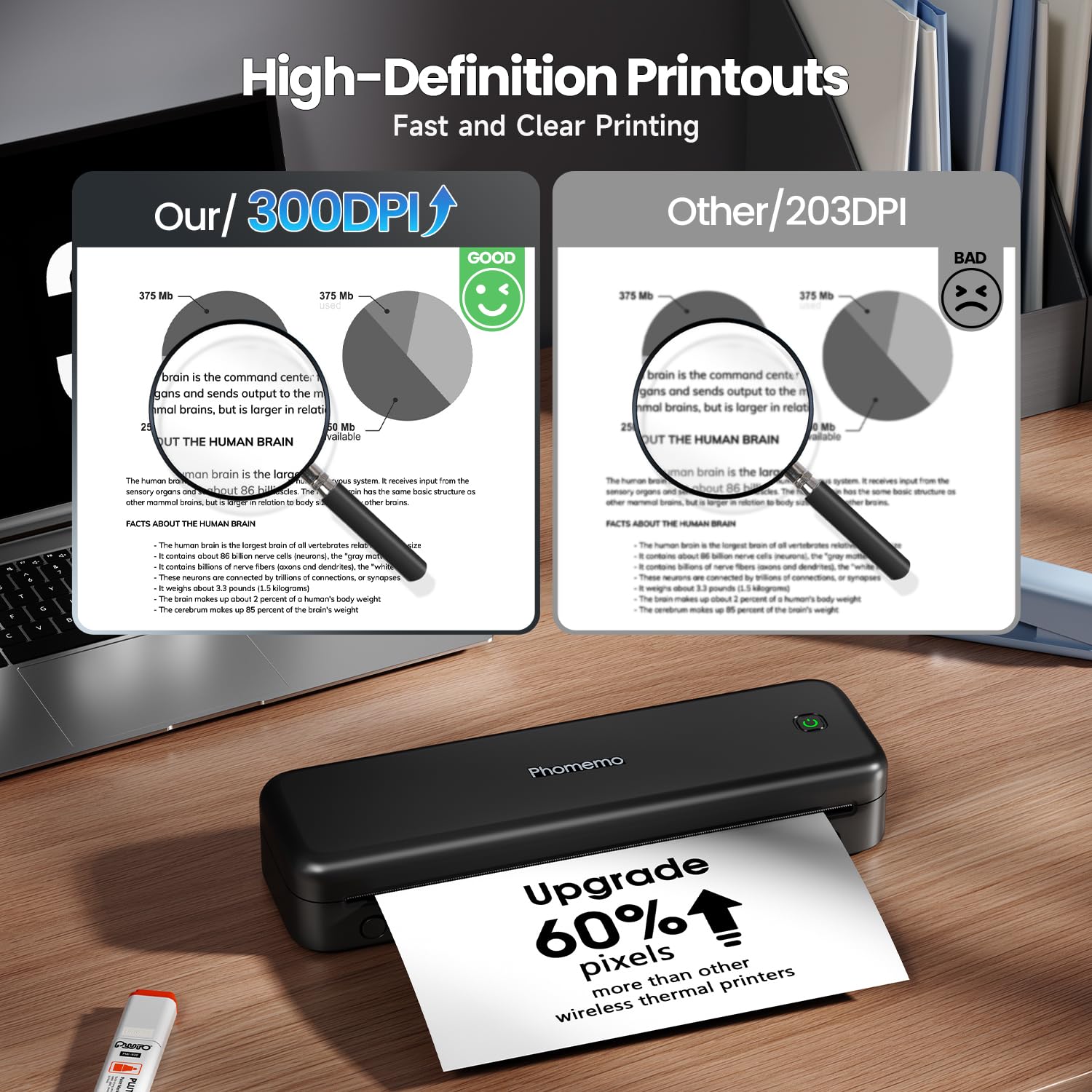 Phomemo M834 Bluetooth Thermal Printer - Wireless Portable Inkless Printer for Travel, Office & School, 8.5