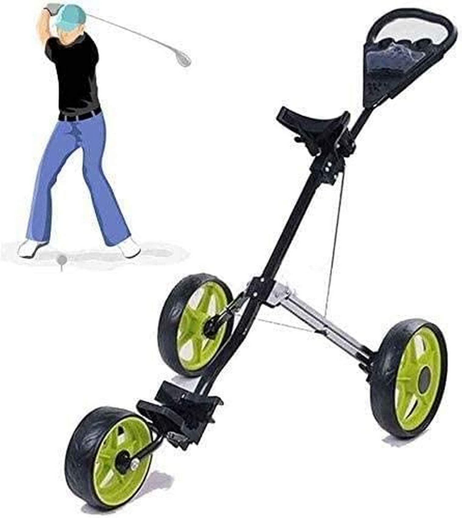 3 Wheel Folding Golf Push Cart for Men & Women - Lightweight Portable Golf Club Caddy with Storage | Perfect for Golf Courses, Driving Ranges & Practice Sessions