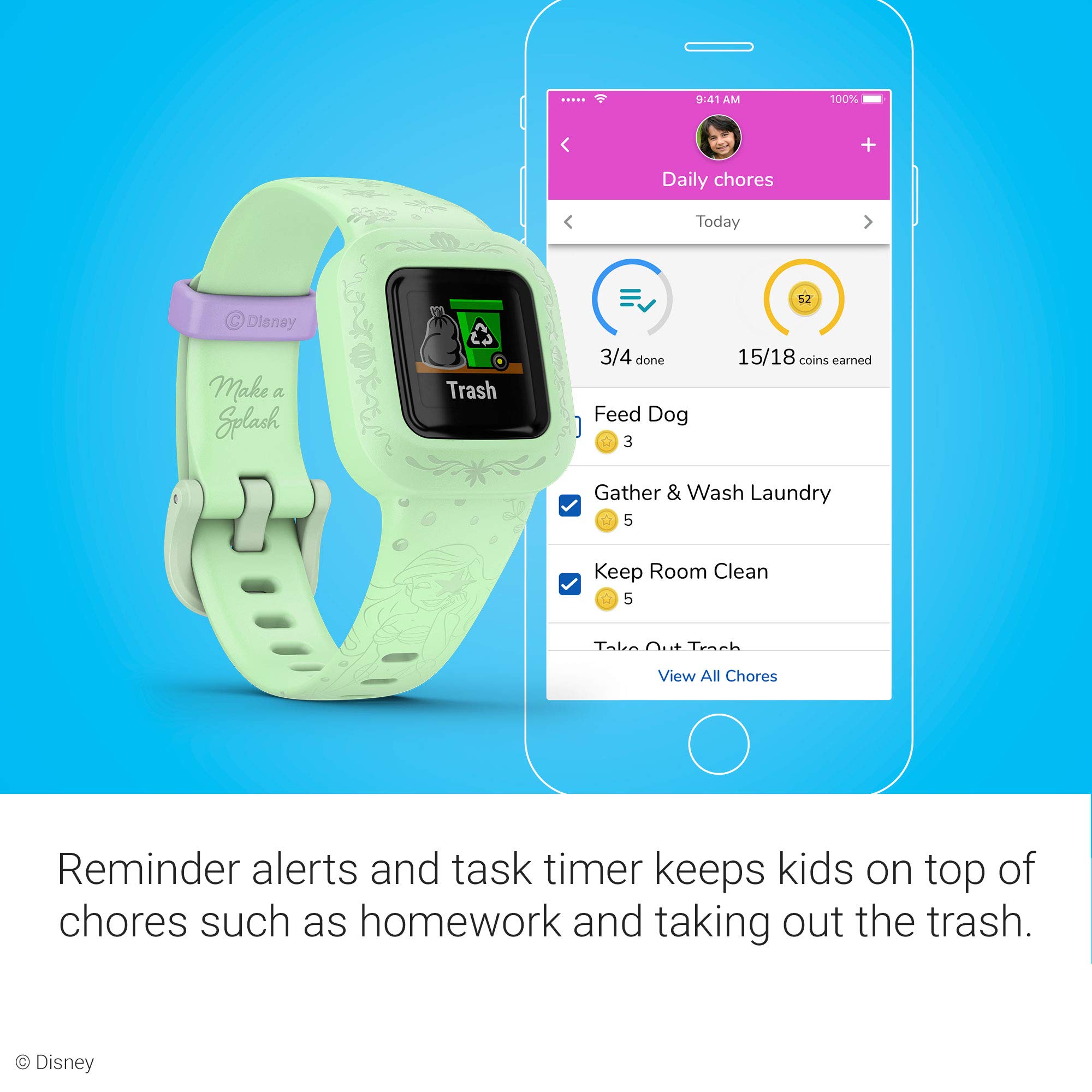 Garmin vivofit jr. 3 Kids Fitness Tracker - Waterproof Activity Tracker with 1-Year Battery Life, Disney The Little Mermaid Design - Perfect for Swimming, School & Outdoor Adventures